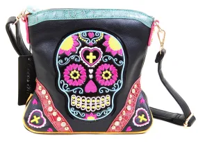 Colorful Sugar Skull Vegan Leather Mini Crossbody Purse