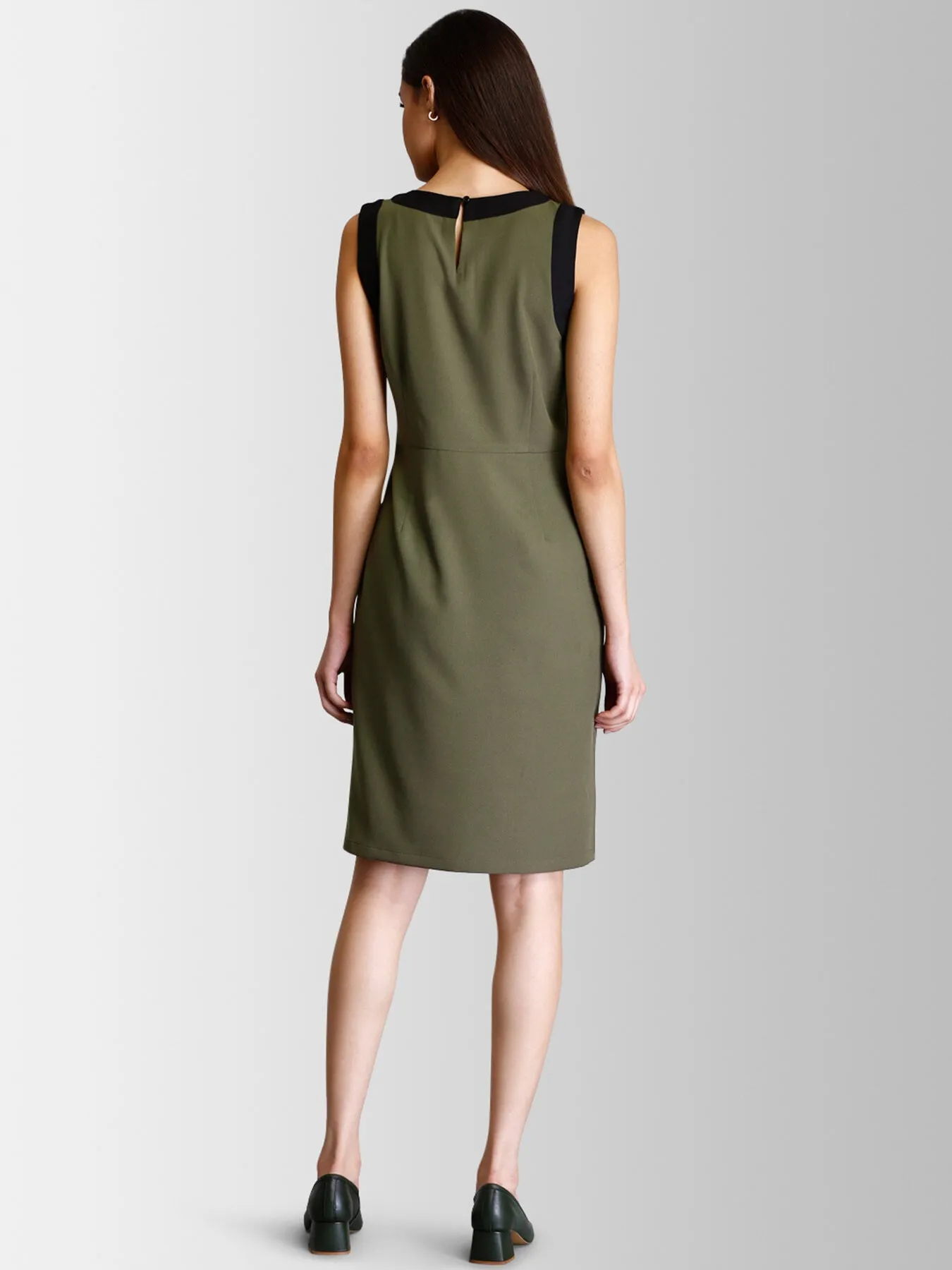 Colour Block Sheath Dress - Olive