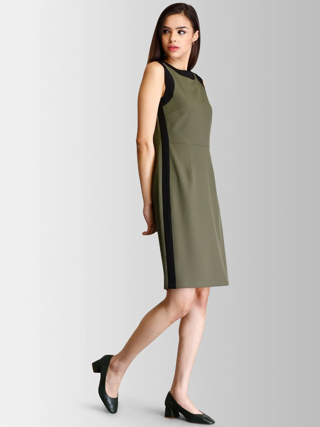 Colour Block Sheath Dress - Olive