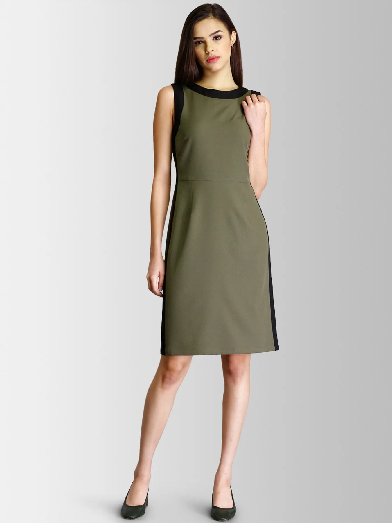 Colour Block Sheath Dress - Olive