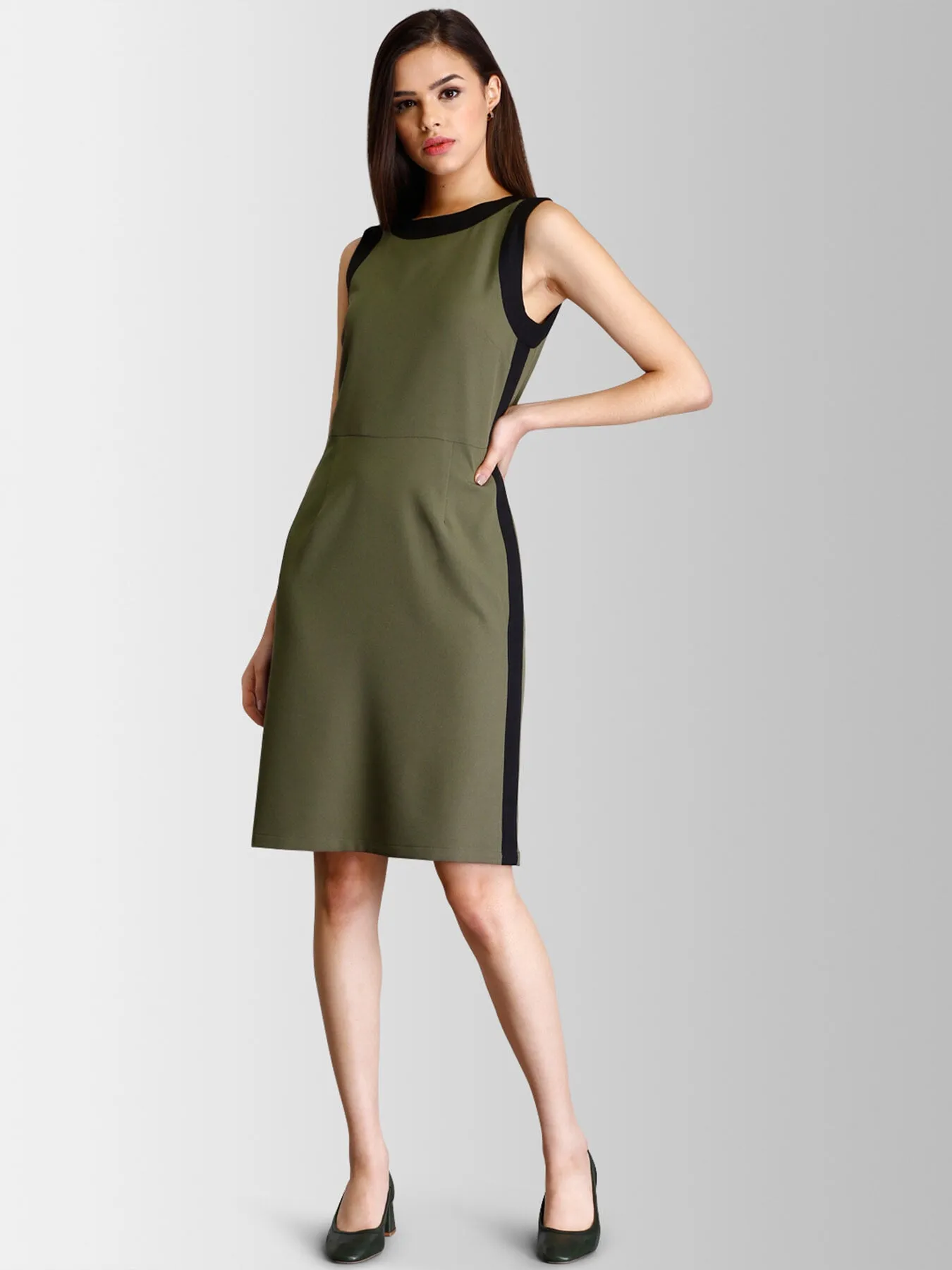 Colour Block Sheath Dress - Olive