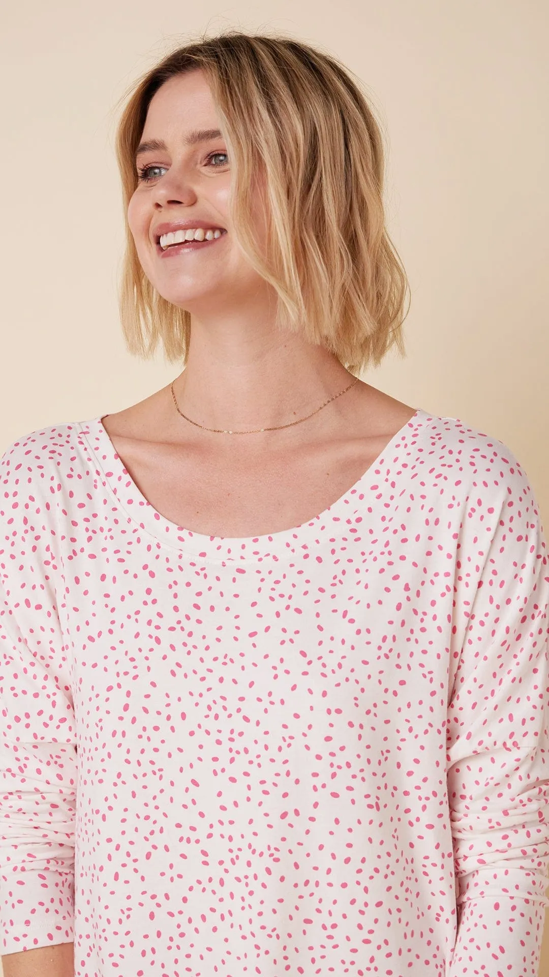 Confetti Dot Pima Knit Pullover Set - Raspberry