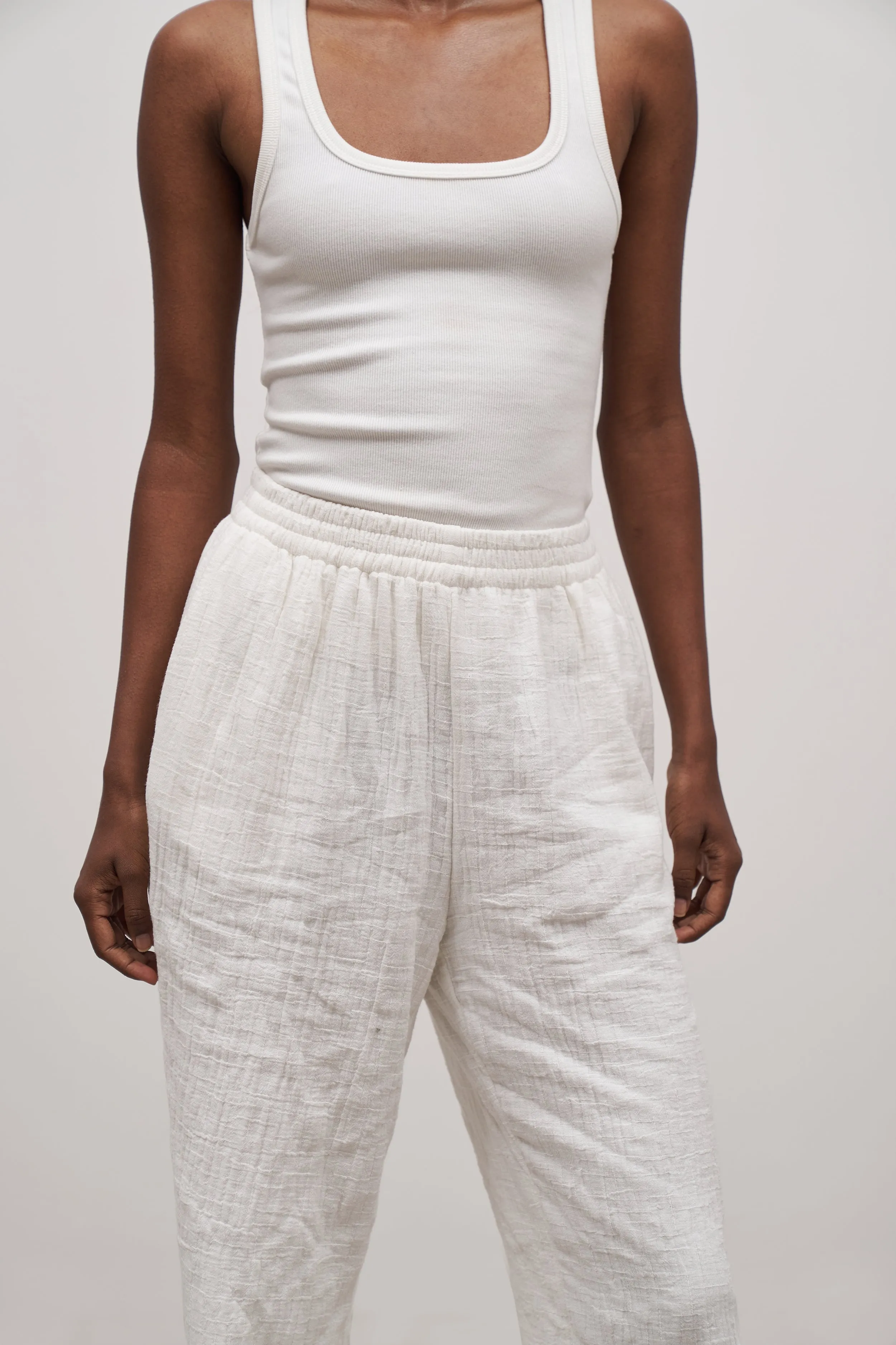 Cotton Crinkle Wide Leg Trousers - Ivory