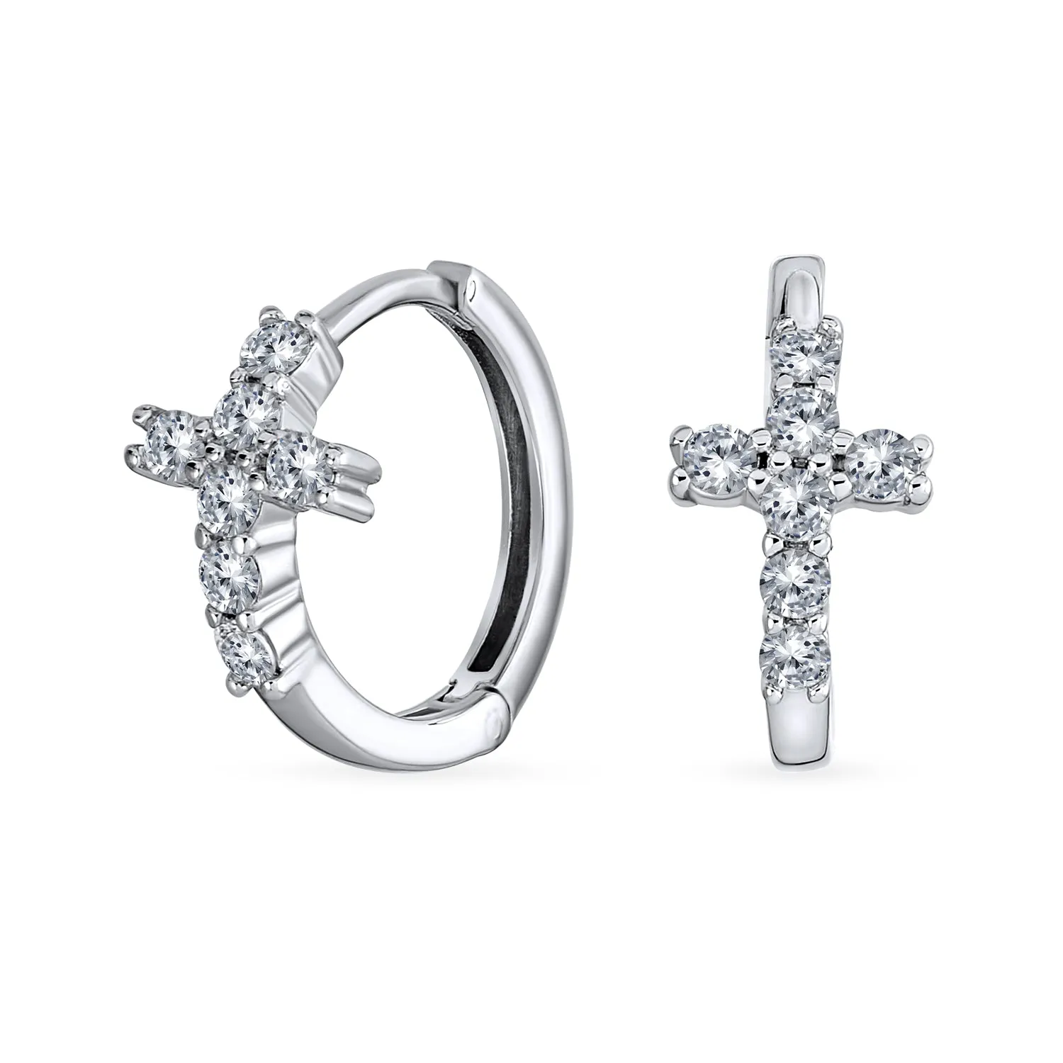 Cross Religious Communion CZ Micro Pave Stud Earrings Sterling Silver