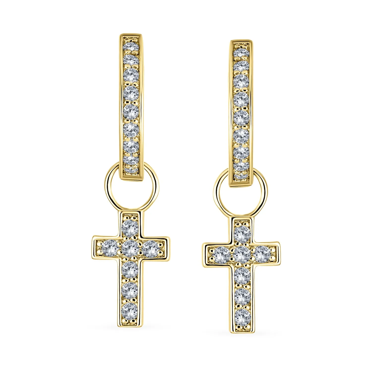 Cross Religious Communion CZ Micro Pave Stud Earrings Sterling Silver