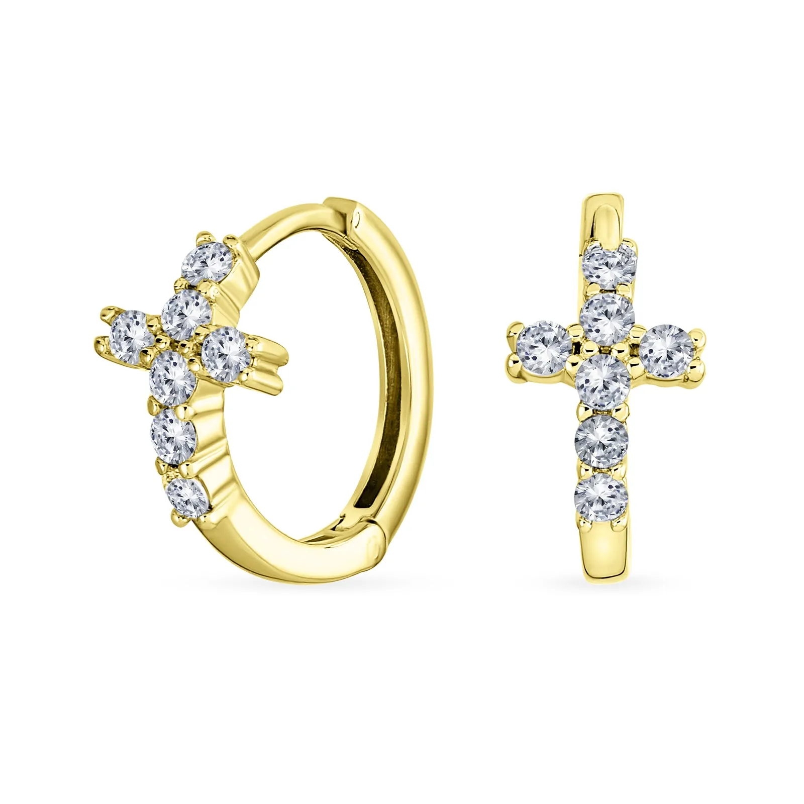 Cross Religious Communion CZ Micro Pave Stud Earrings Sterling Silver