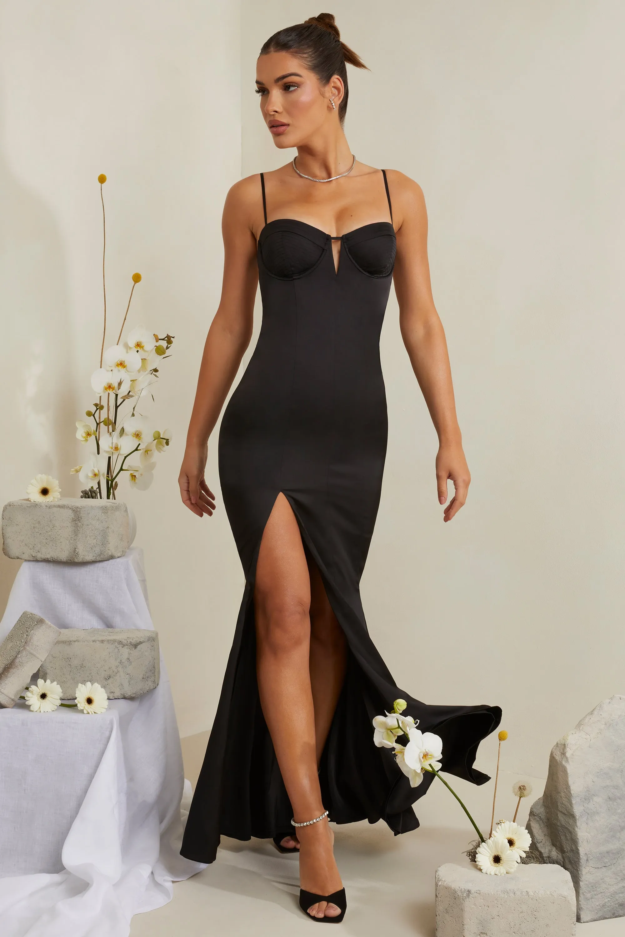 Cut Out Fishtail Maxi Dress in Black