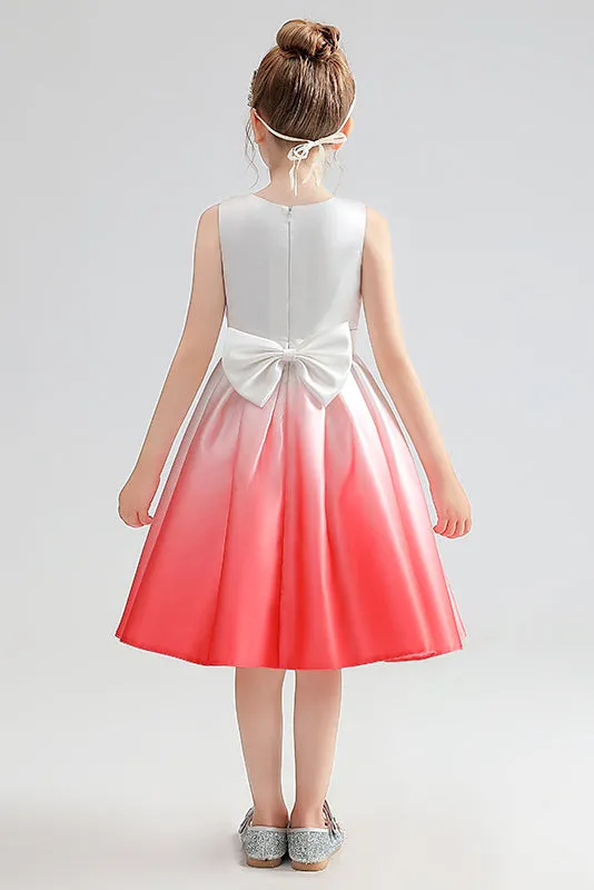 Cute Sleeveless Satin Flower Girl Dress With Bowknot Belt