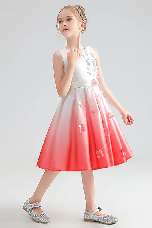 Cute Sleeveless Satin Flower Girl Dress With Bowknot Belt