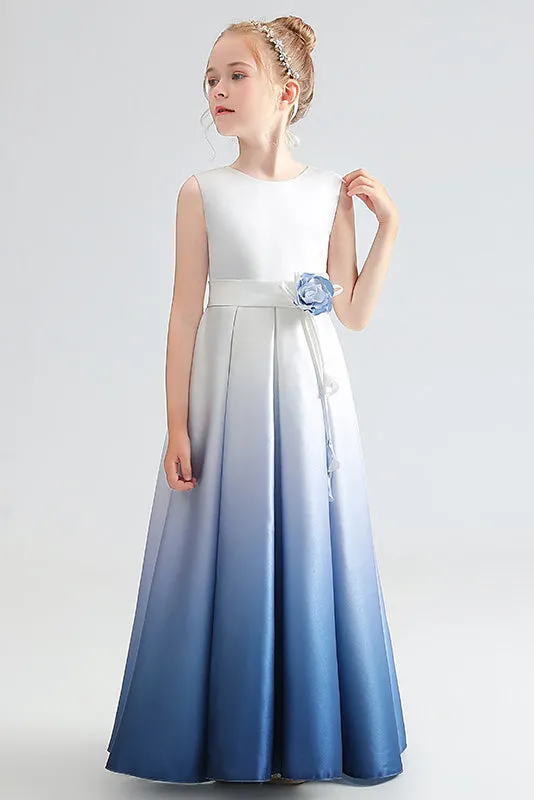 Cute Sleeveless Satin Flower Girl Dress With Bowknot Belt