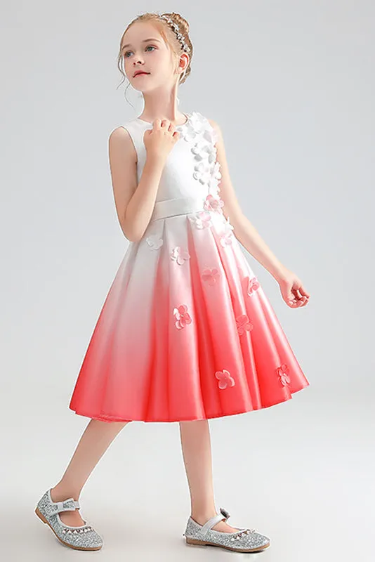 Cute Sleeveless Satin Flower Girl Dress With Bowknot Belt