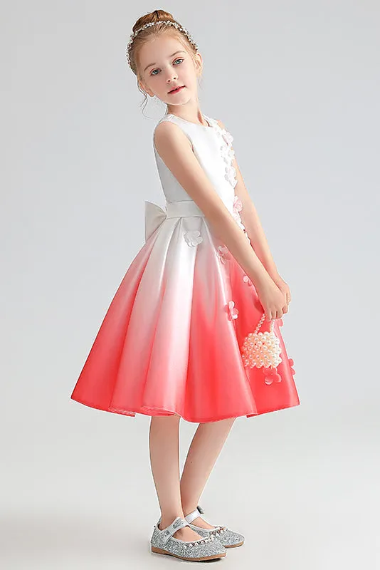 Cute Sleeveless Satin Flower Girl Dress With Bowknot Belt