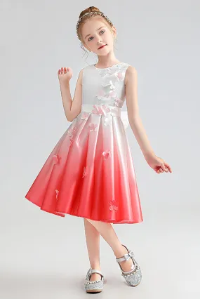 Cute Sleeveless Satin Flower Girl Dress With Bowknot Belt