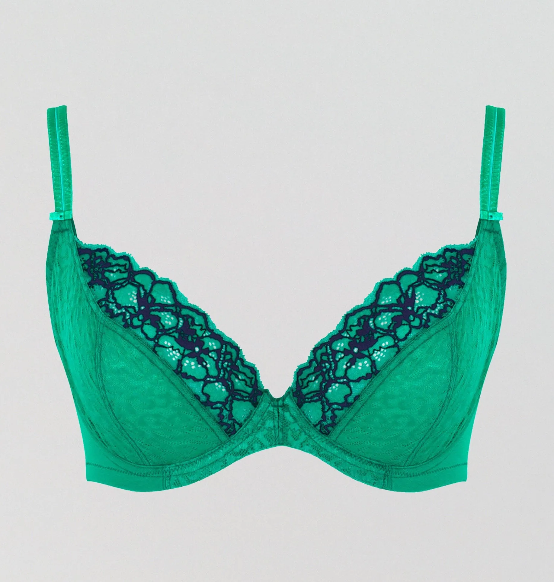 D  patterned lace plunge [Emerald/Ink]