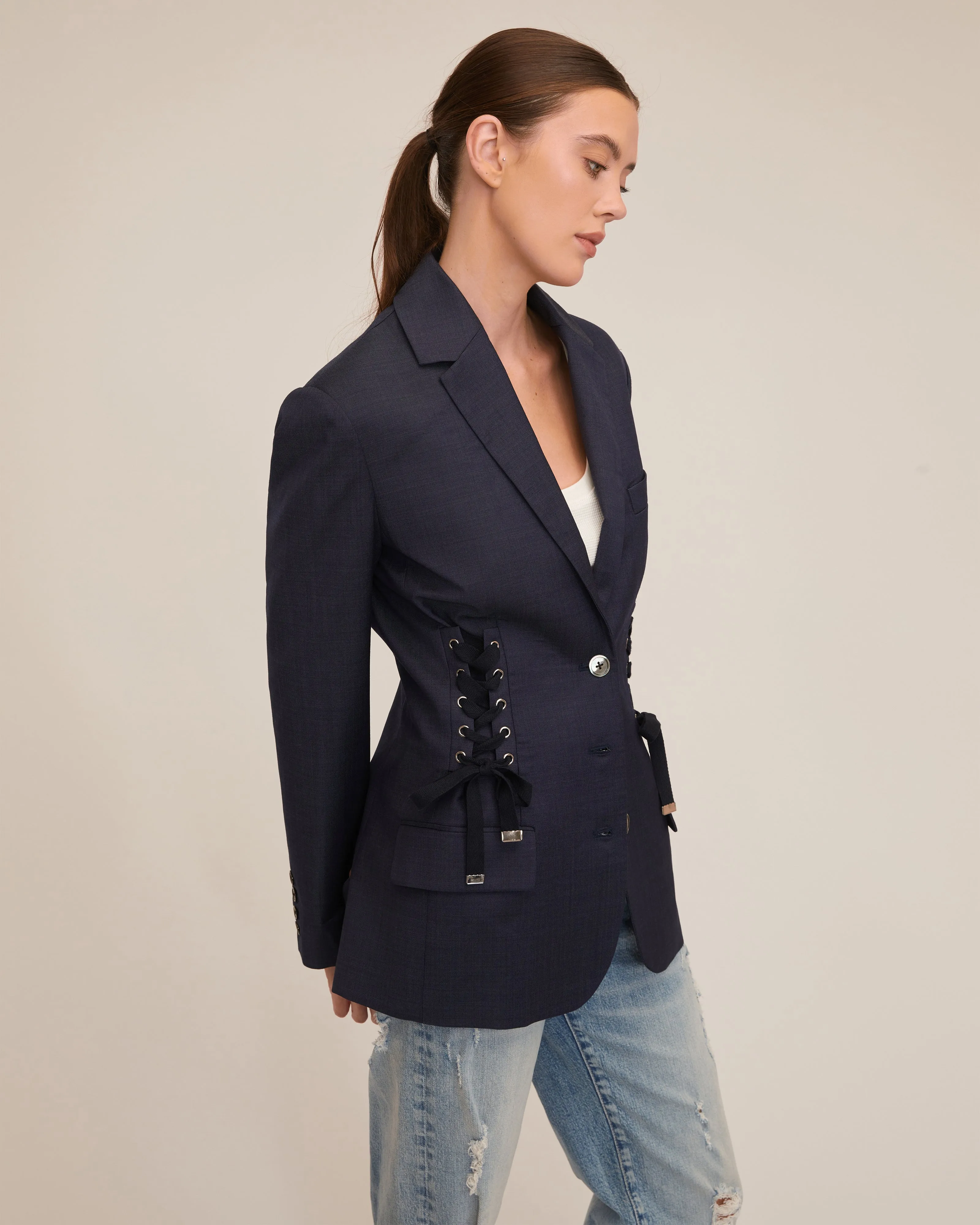 Daxton Lace Up Wool Blazer