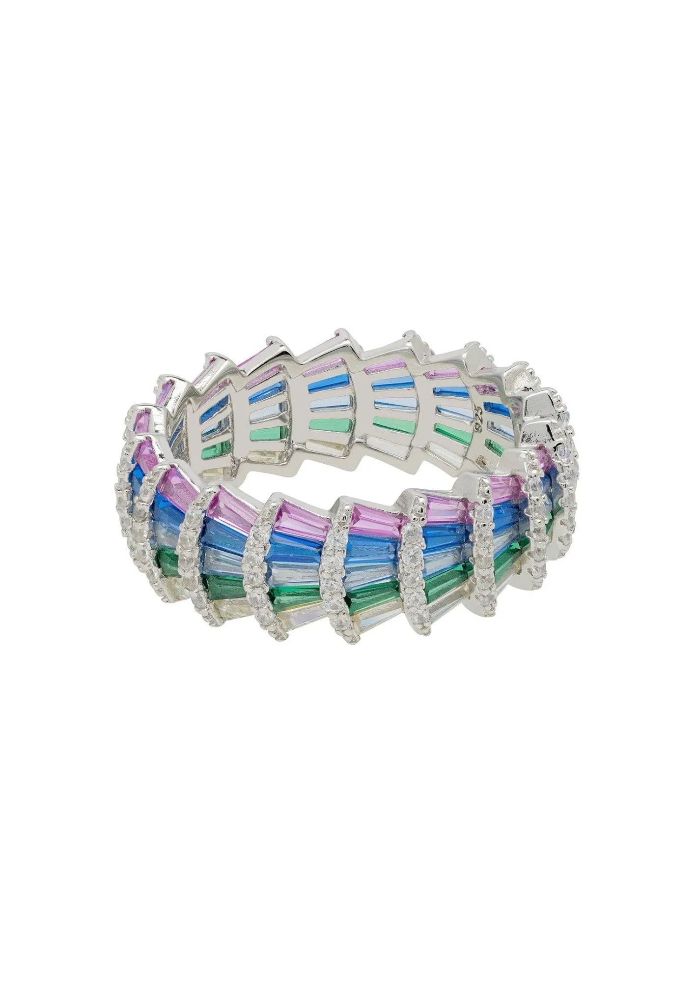 Deco Fantail Cocktail Ring Silver Rainbow