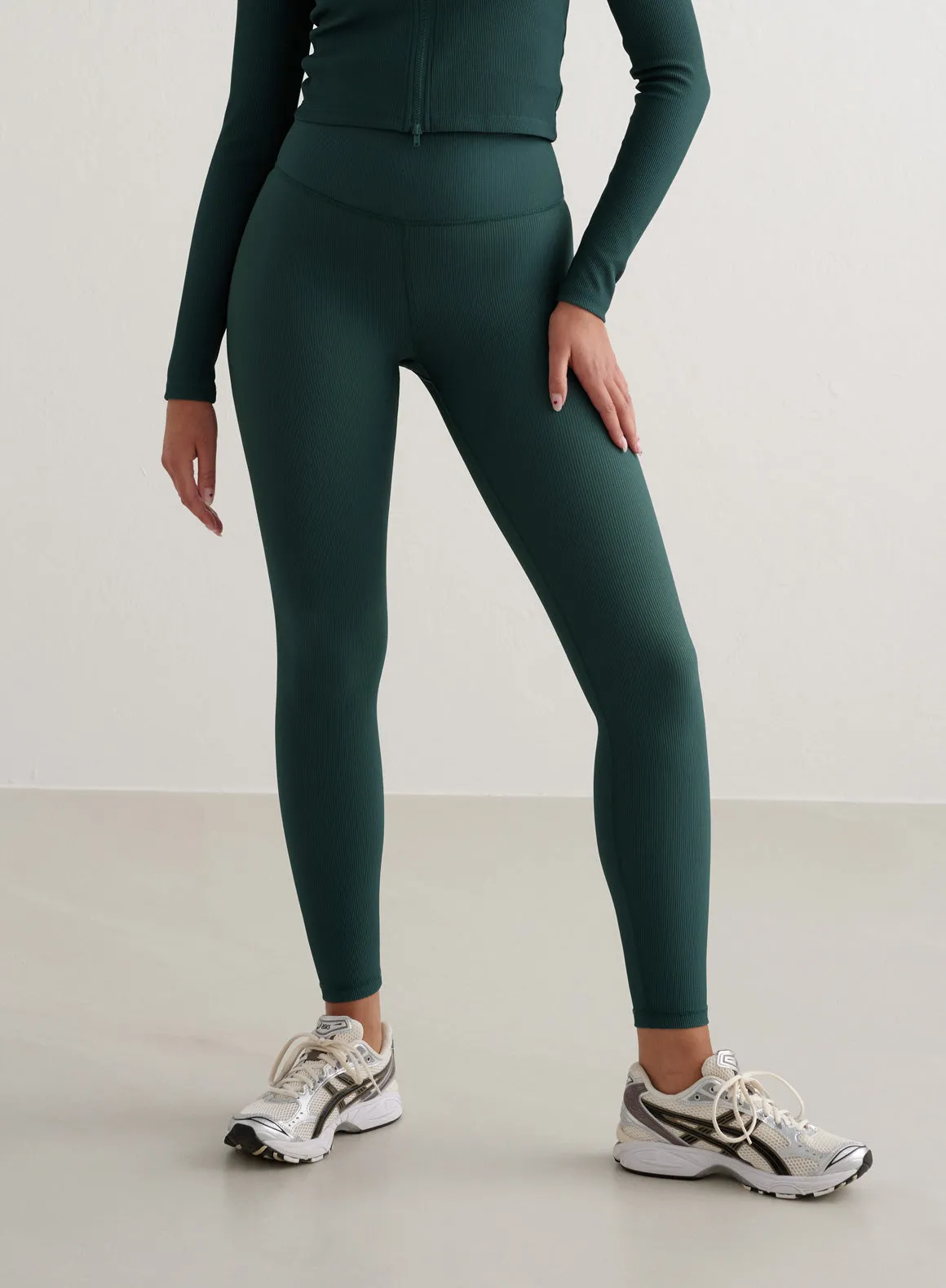 Deep Emerald Ribbed Performance Tights