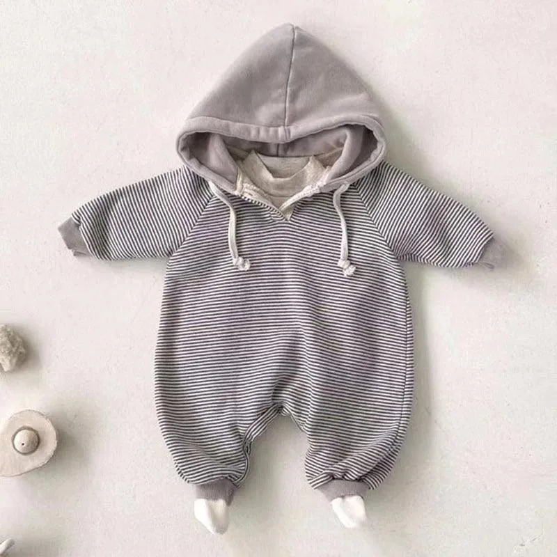 Drawstring Hooded Long Sleeved Romper