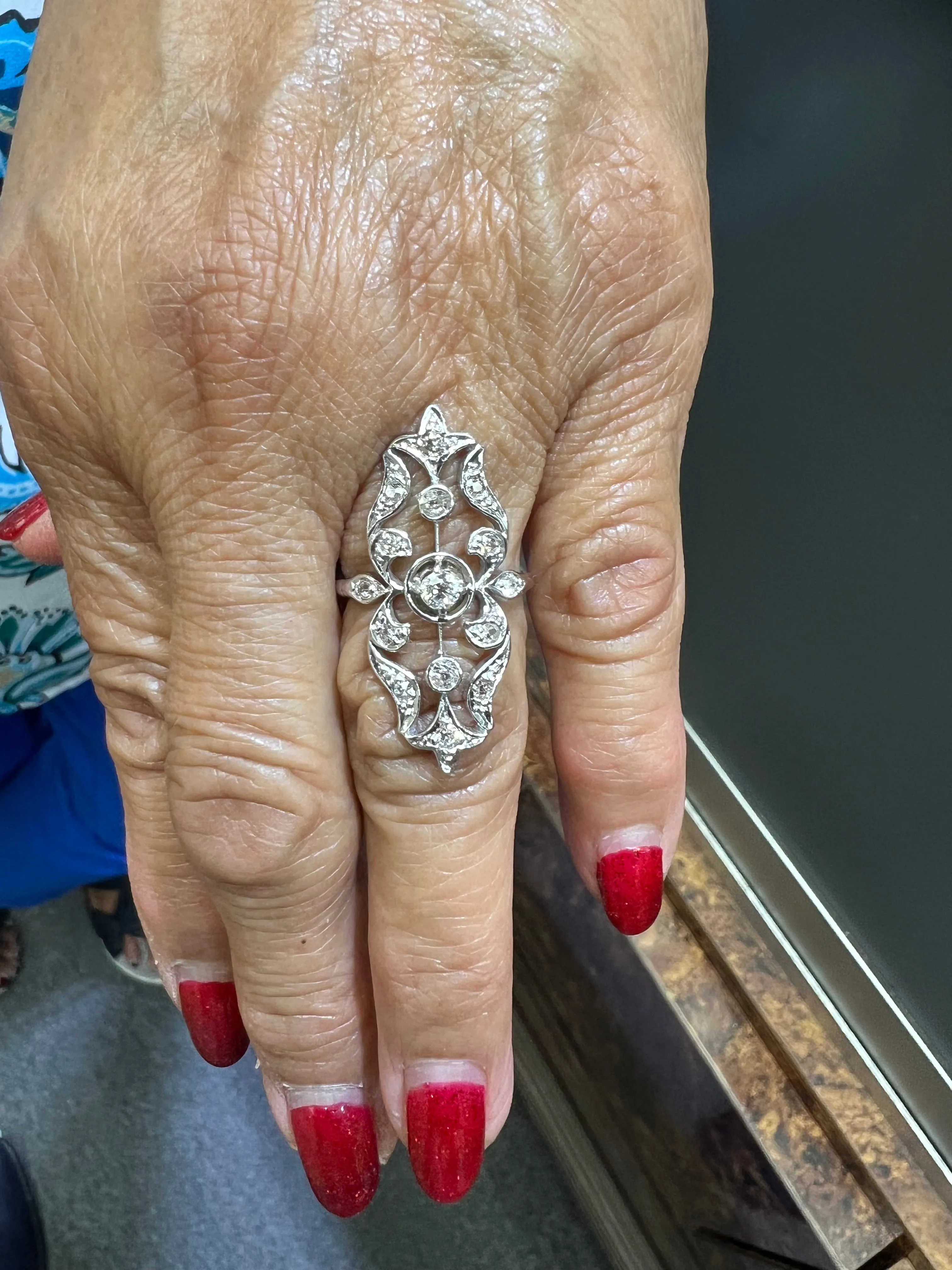 Edwardian Diamond Gold Platinum Dinner Ring circa 1910