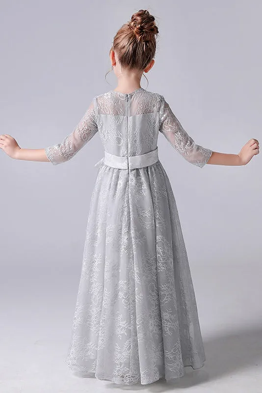 Elegant Appliques Long Sleeves Flower Girl Dress With Bowknot