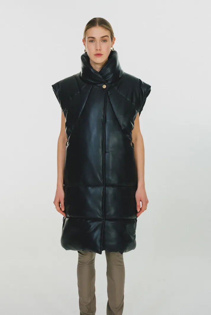 Elongated Vegan Leather Puffer Vest