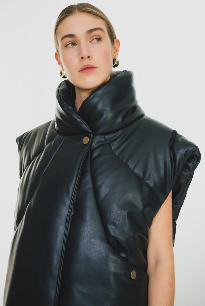 Elongated Vegan Leather Puffer Vest