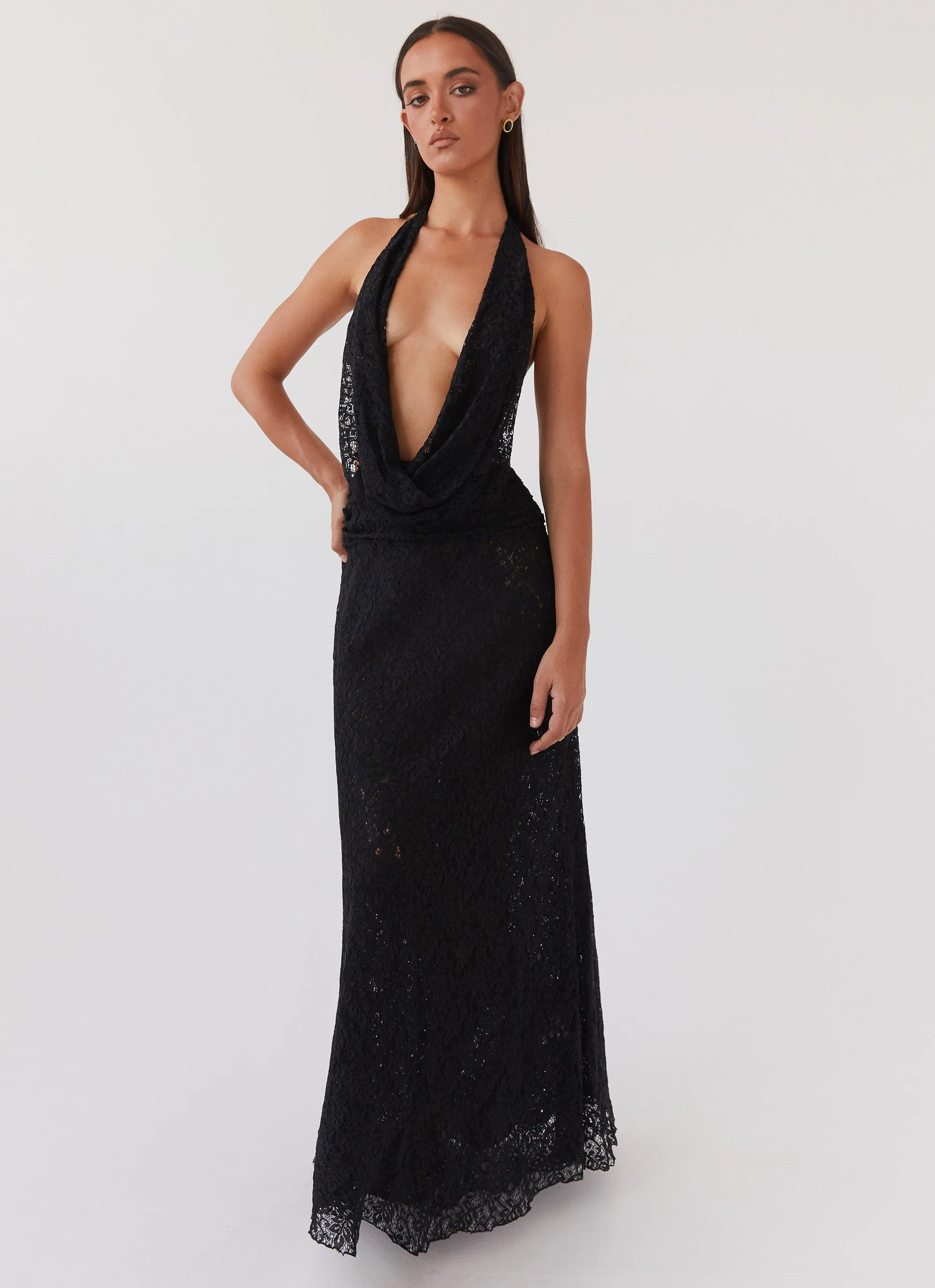 Elysia Lace Maxi Dress - Black