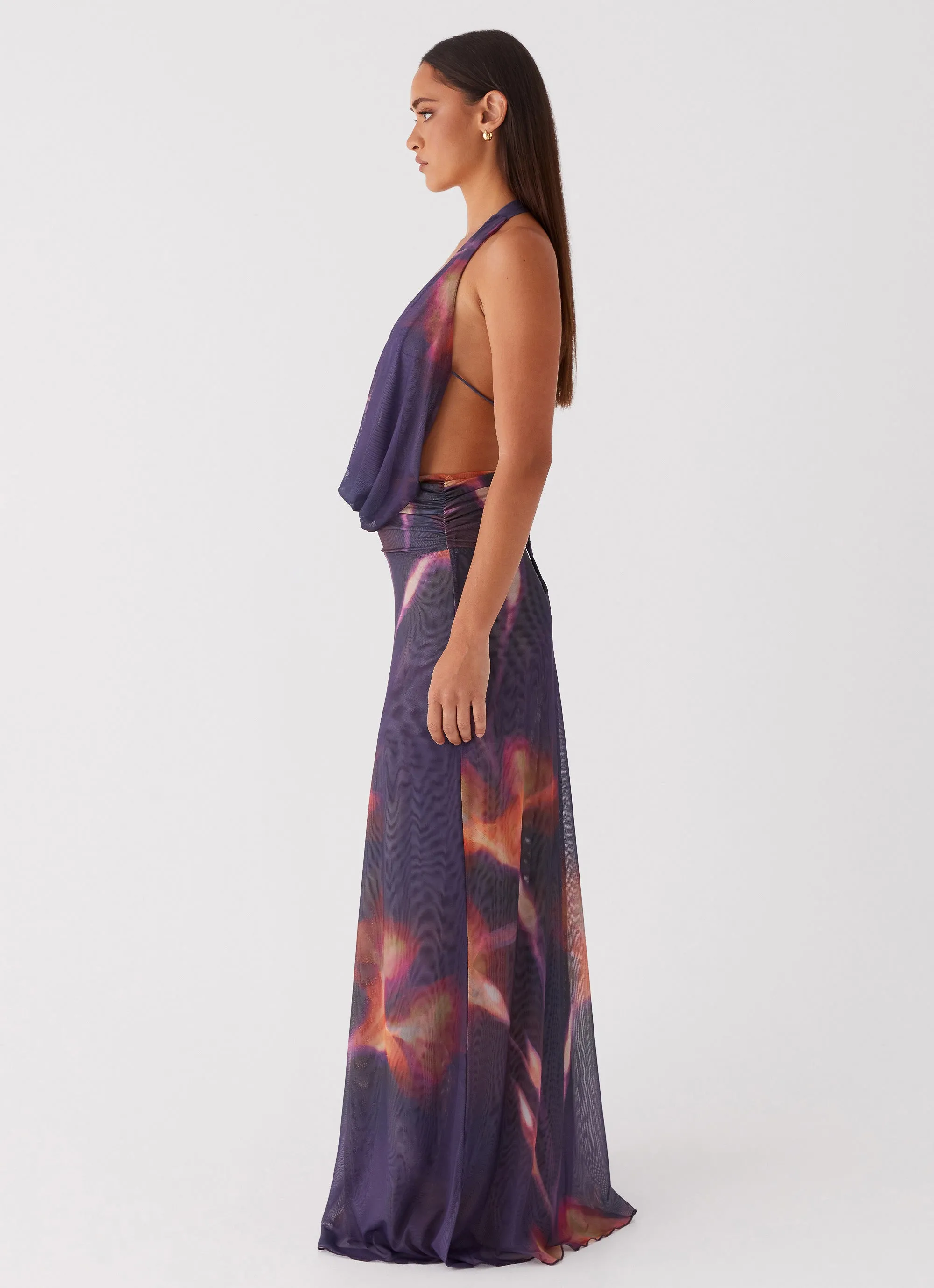 Elysia Mesh Maxi Dress - Midnight Bloom