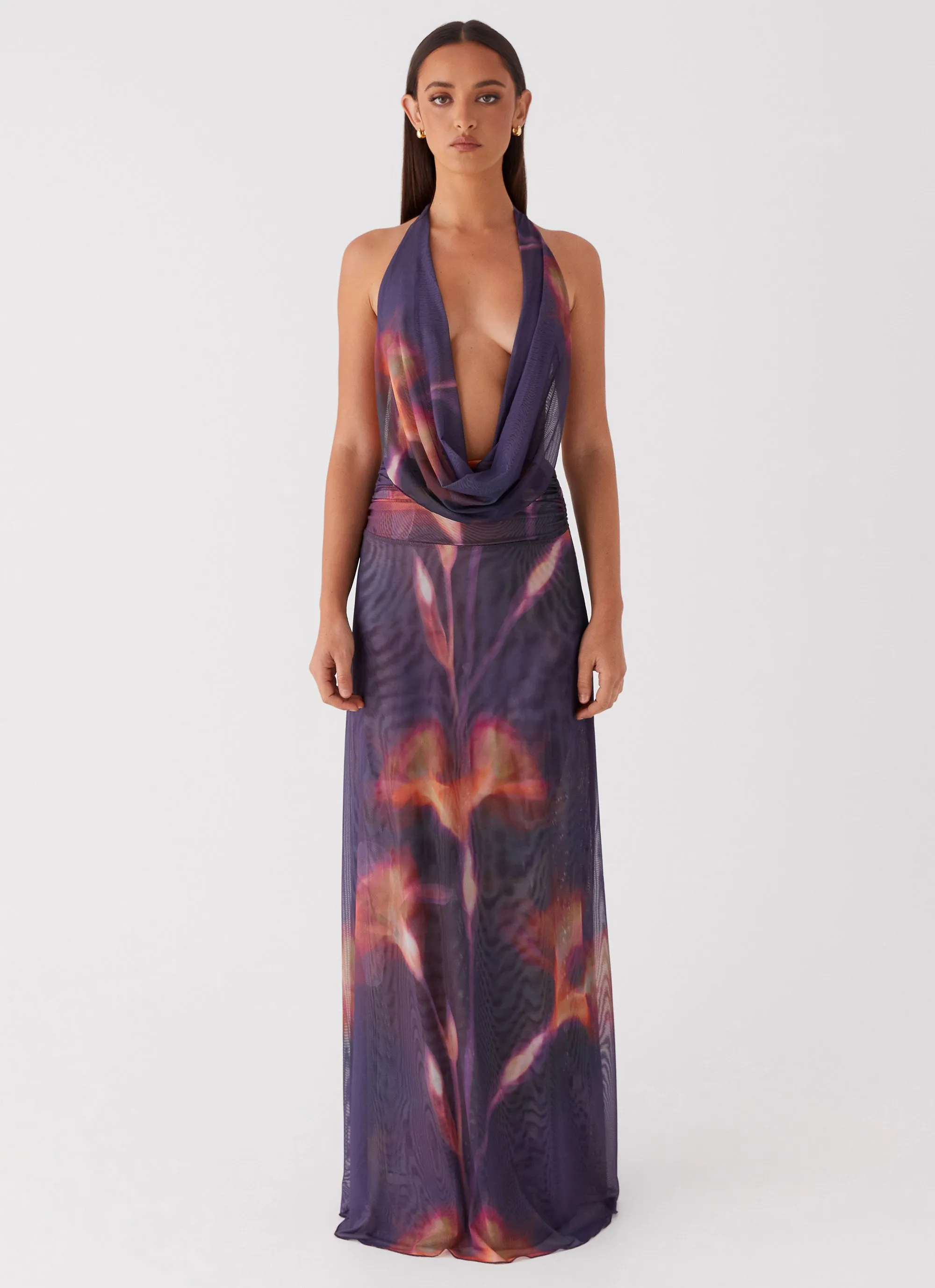 Elysia Mesh Maxi Dress - Midnight Bloom