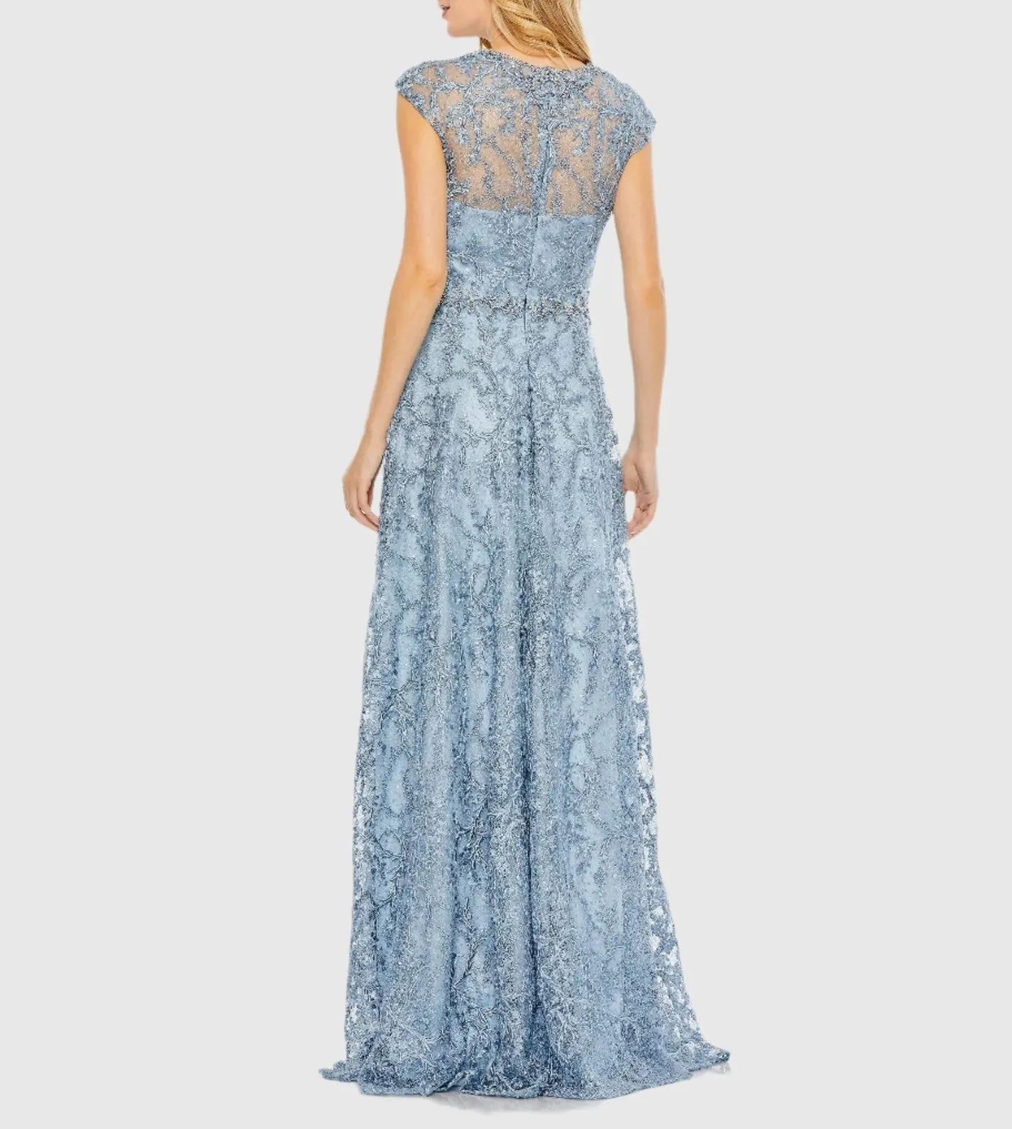 Embroidered Cap Sleeve A Line Gown