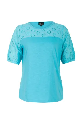 Embroidery detail Cotton Rich Top | AQUA | 6966AR