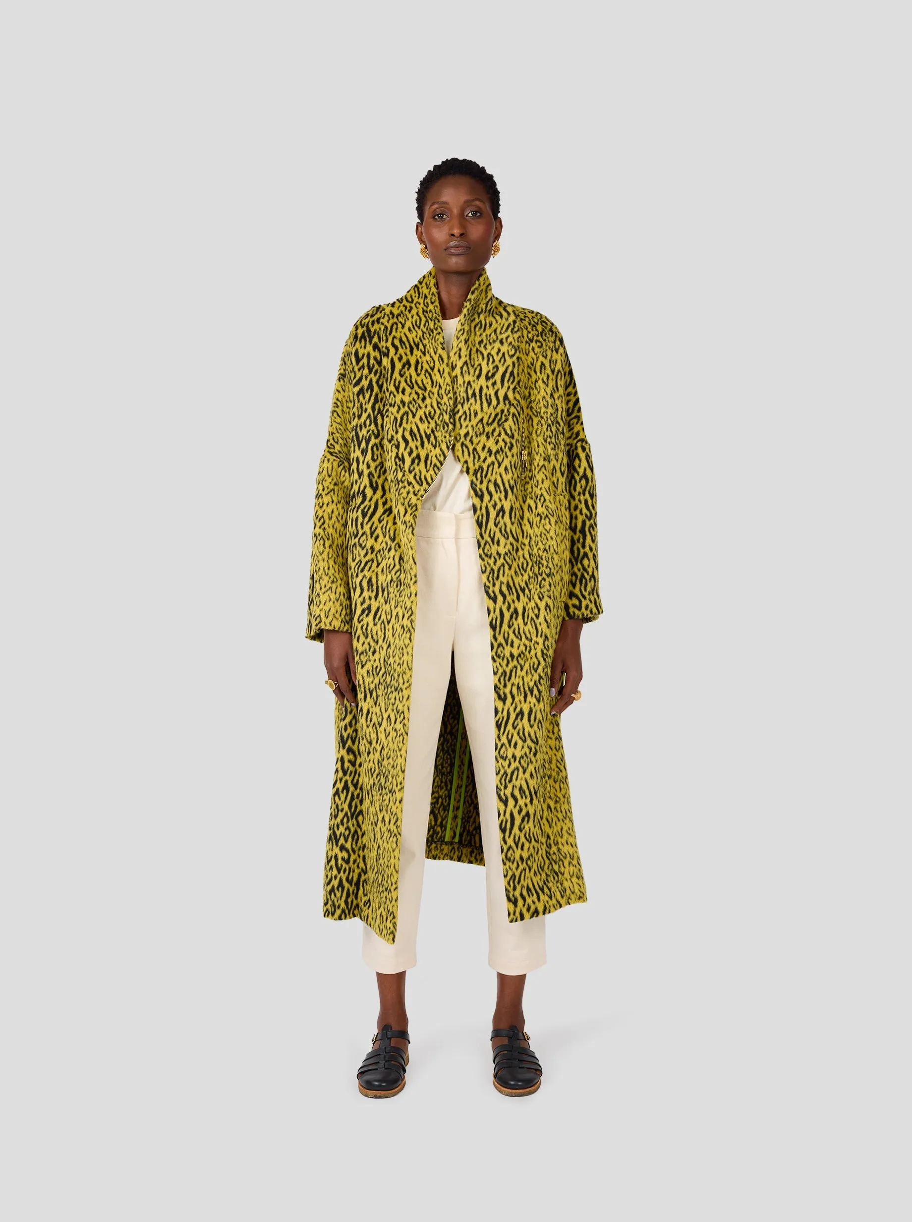 Eren coat in yellow woolen Leopard