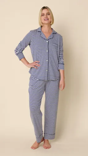 Essential Stripe Pima Knit Long-Sleeved Pajama - Navy