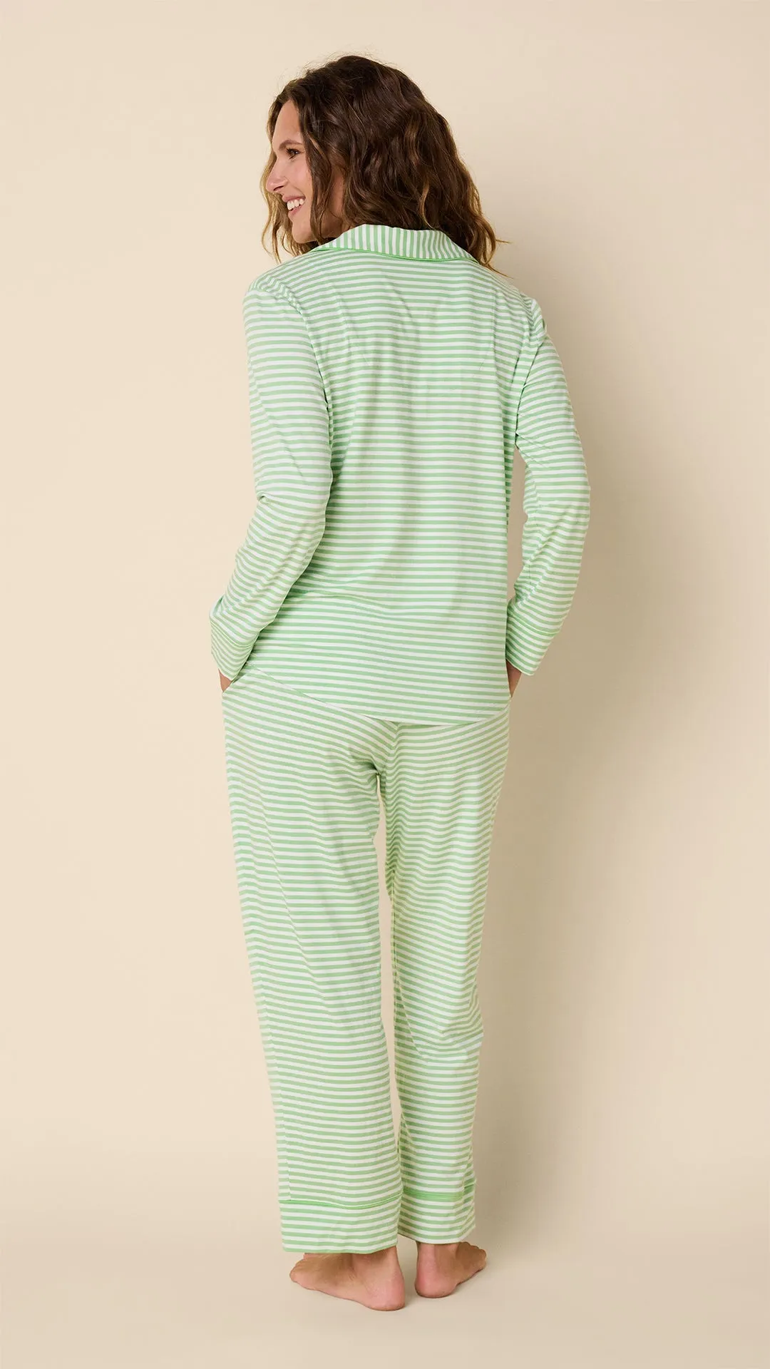 Essential Stripe Pima Knit Long-Sleeved Pajama - Pistachio