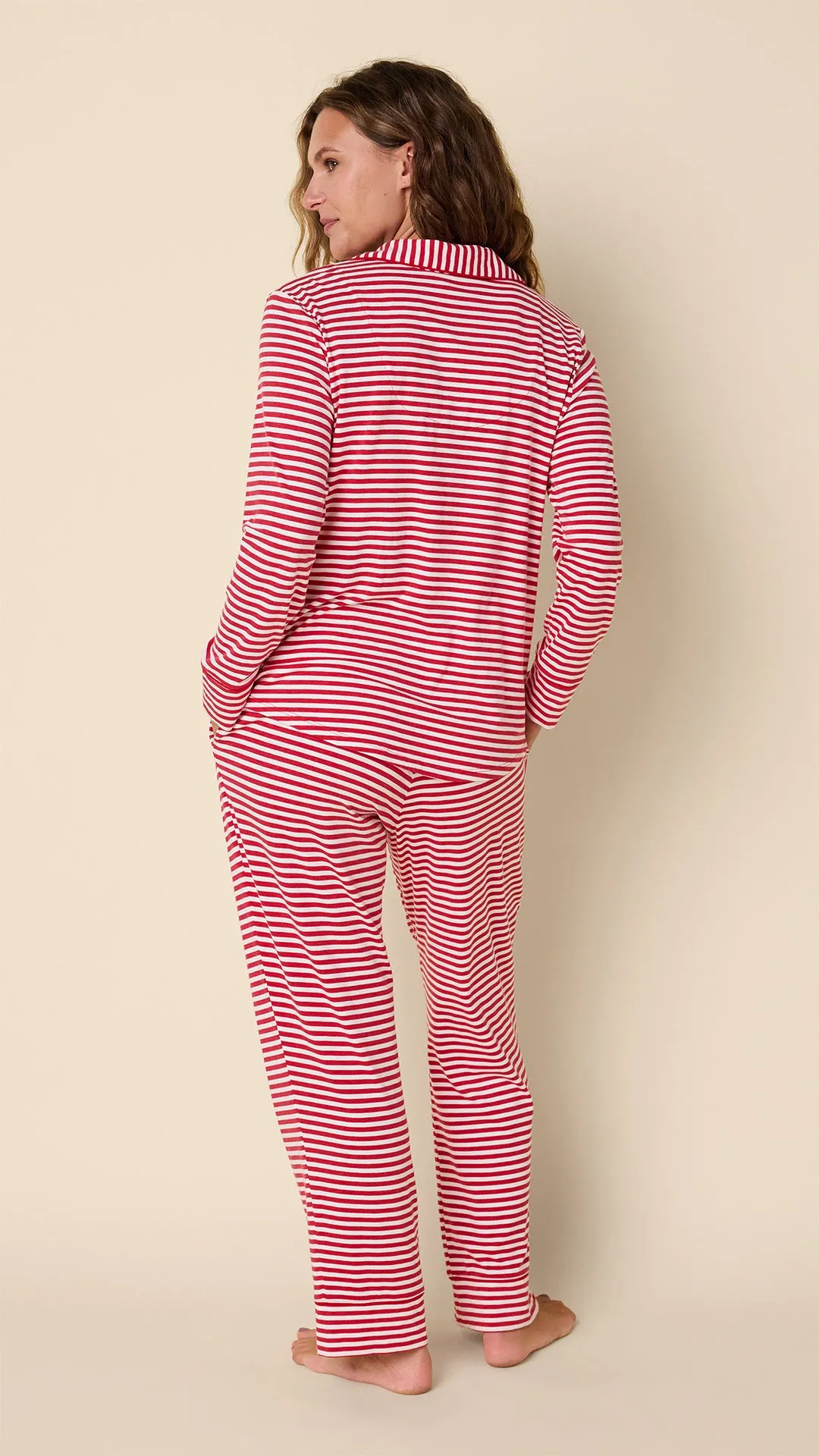 Essential Stripe Pima Knit Long-Sleeved Pajama - Red