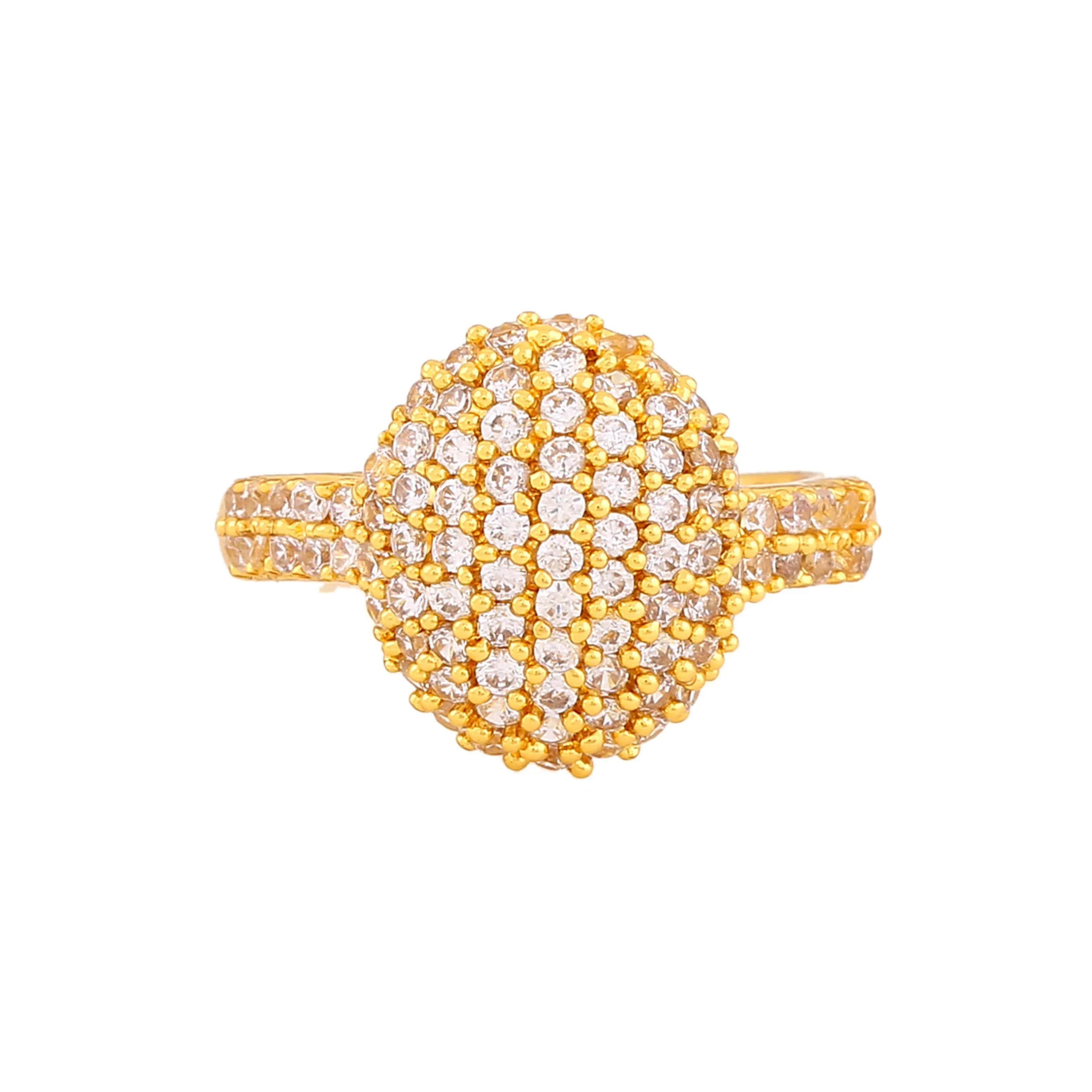 Estele Gold Plated CZ Round Crystal Studded Ring for Women