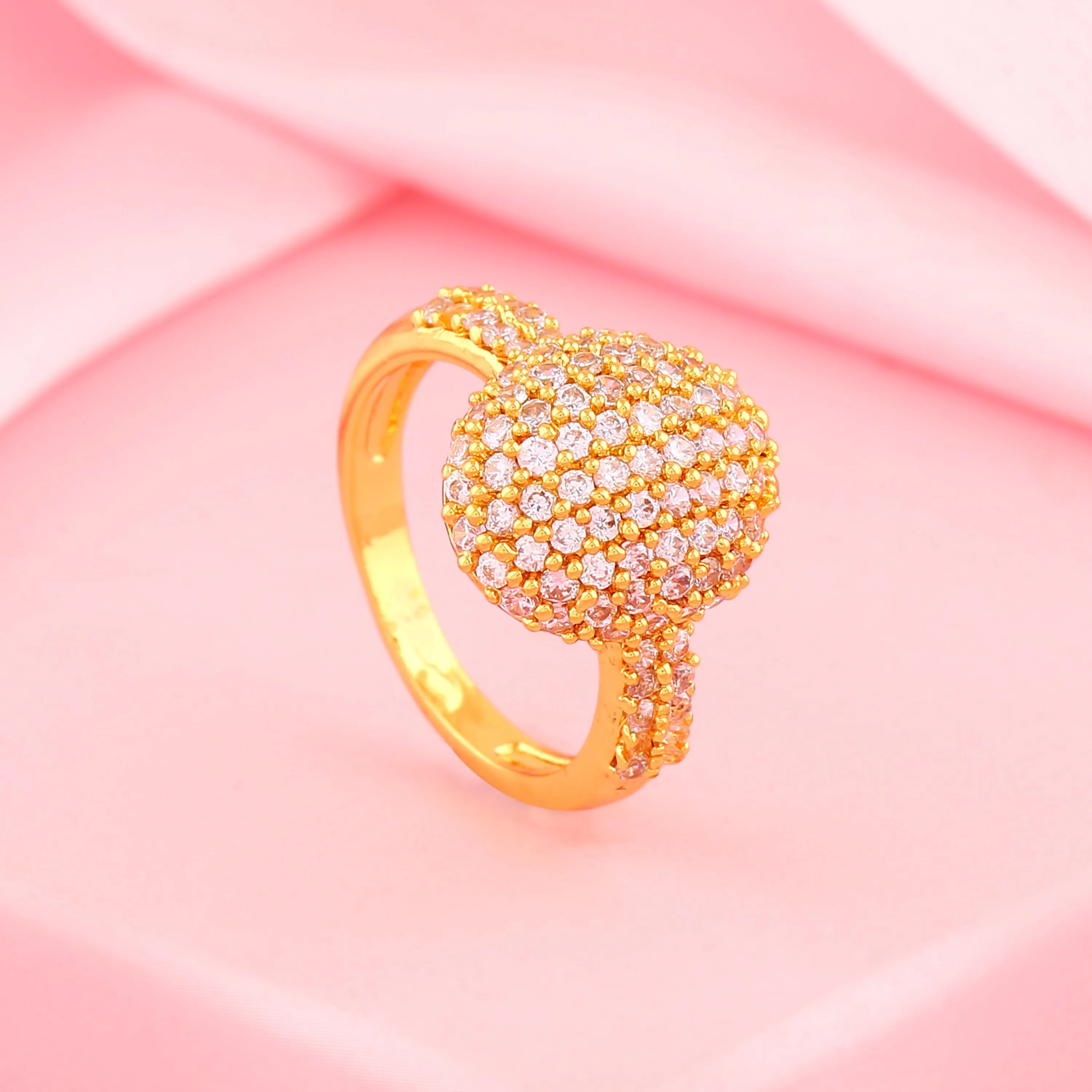 Estele Gold Plated CZ Round Crystal Studded Ring for Women