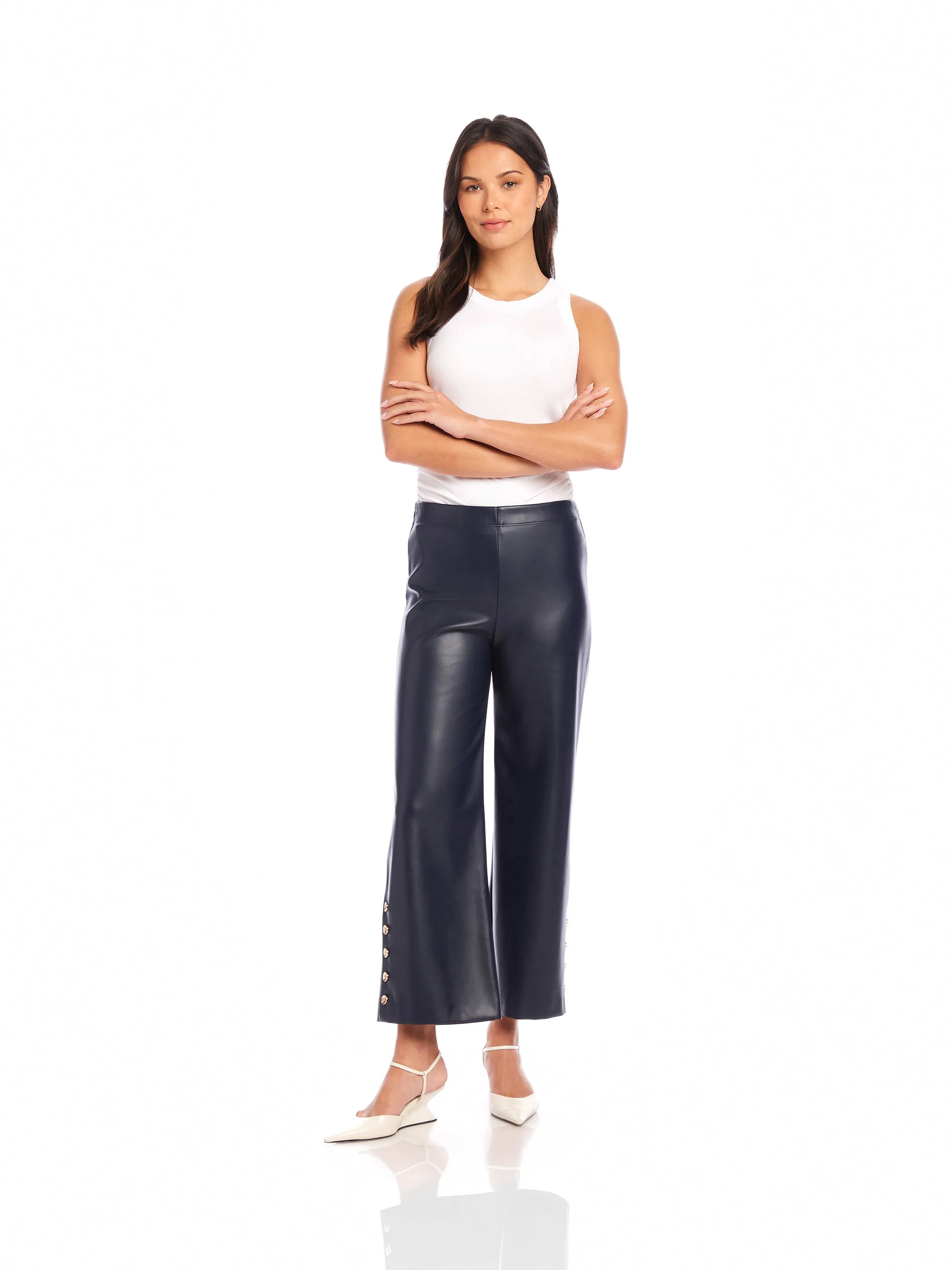 Faux Leather Button-Hem Pants