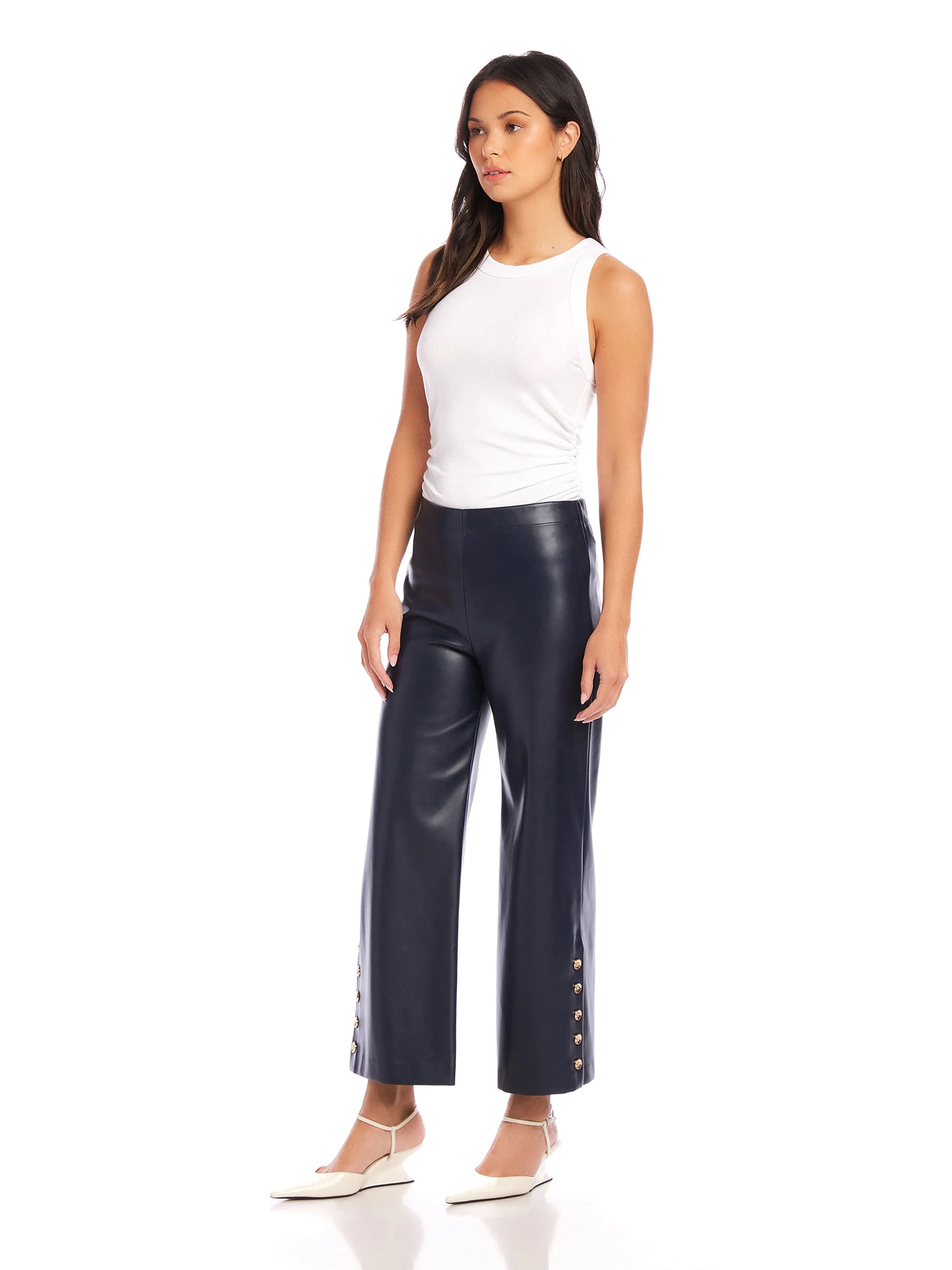 Faux Leather Button-Hem Pants