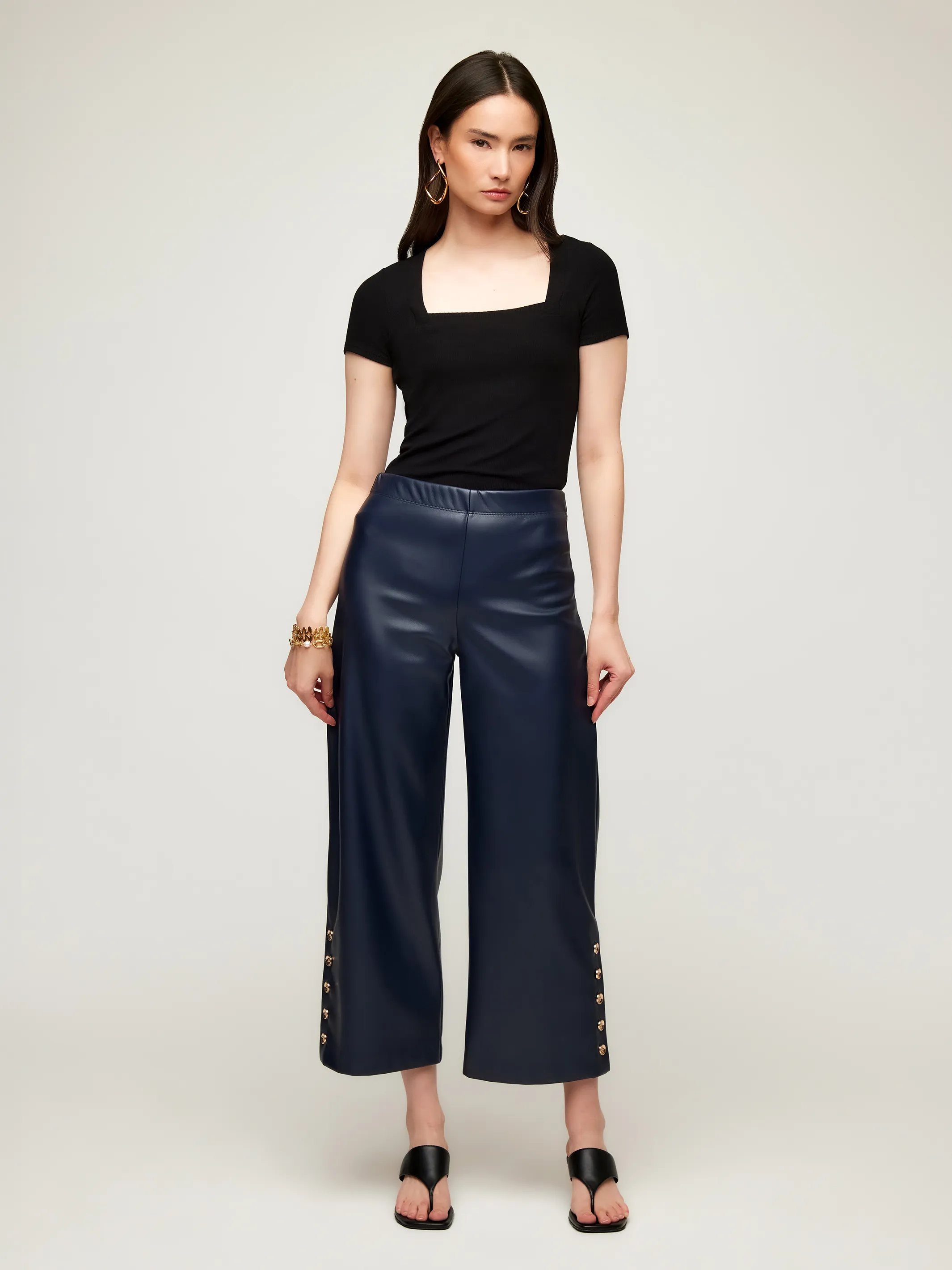 Faux Leather Button-Hem Pants