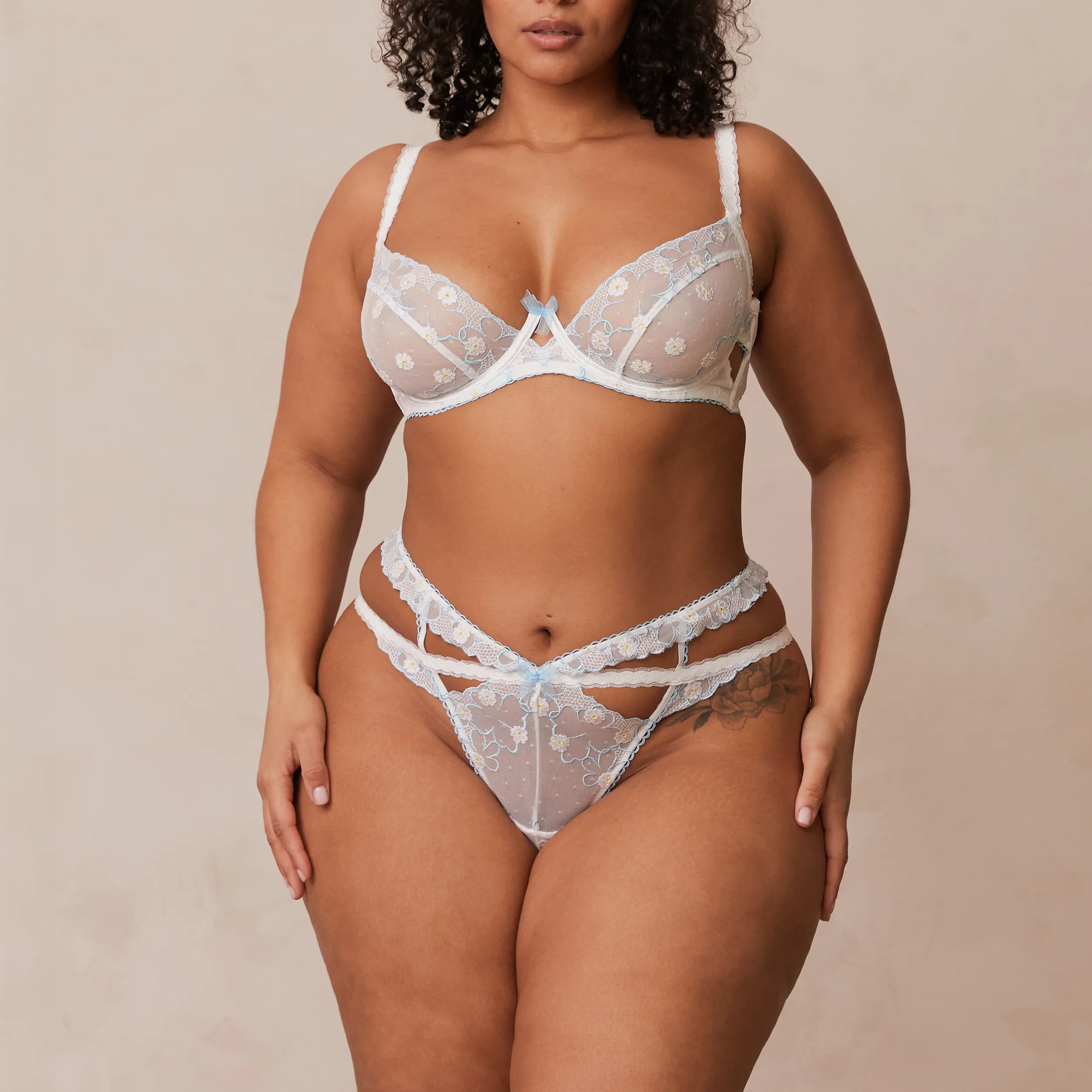 Fleur Balcony Bra  - White & Blue