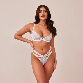 Fleur Balcony Bra  - White & Blue