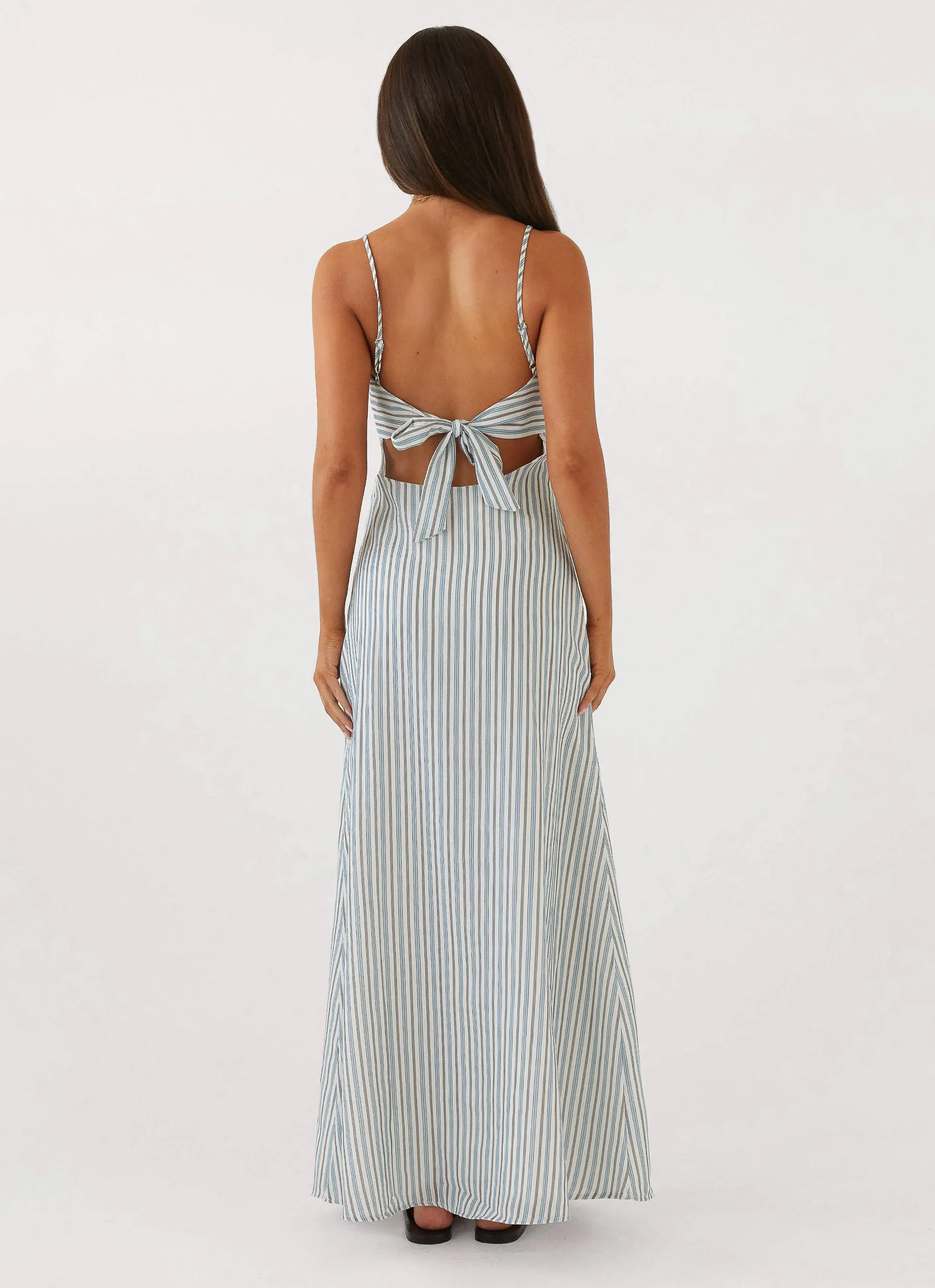 Flora Linen Maxi Dress - Blue Choc Stripe