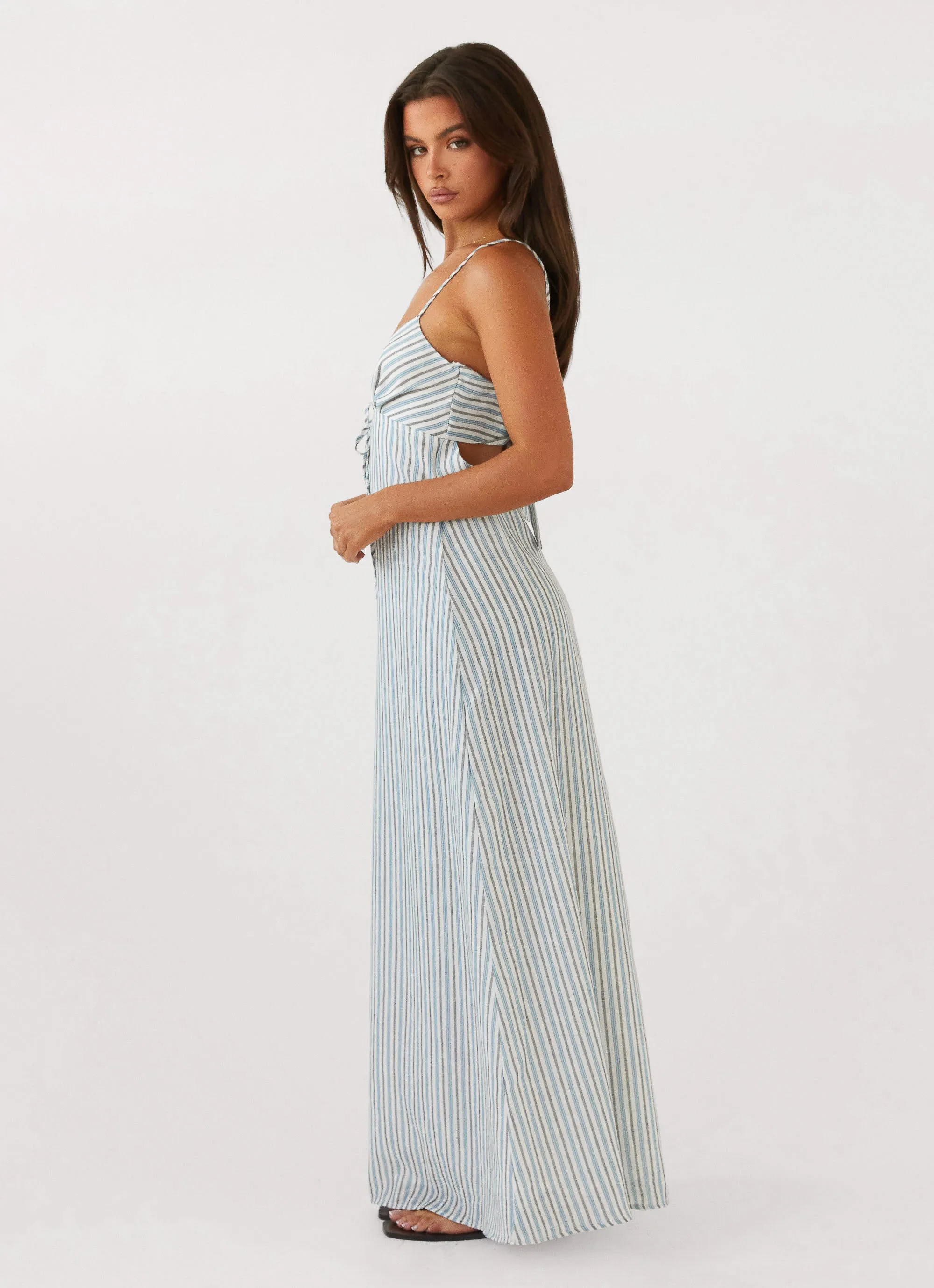 Flora Linen Maxi Dress - Blue Choc Stripe