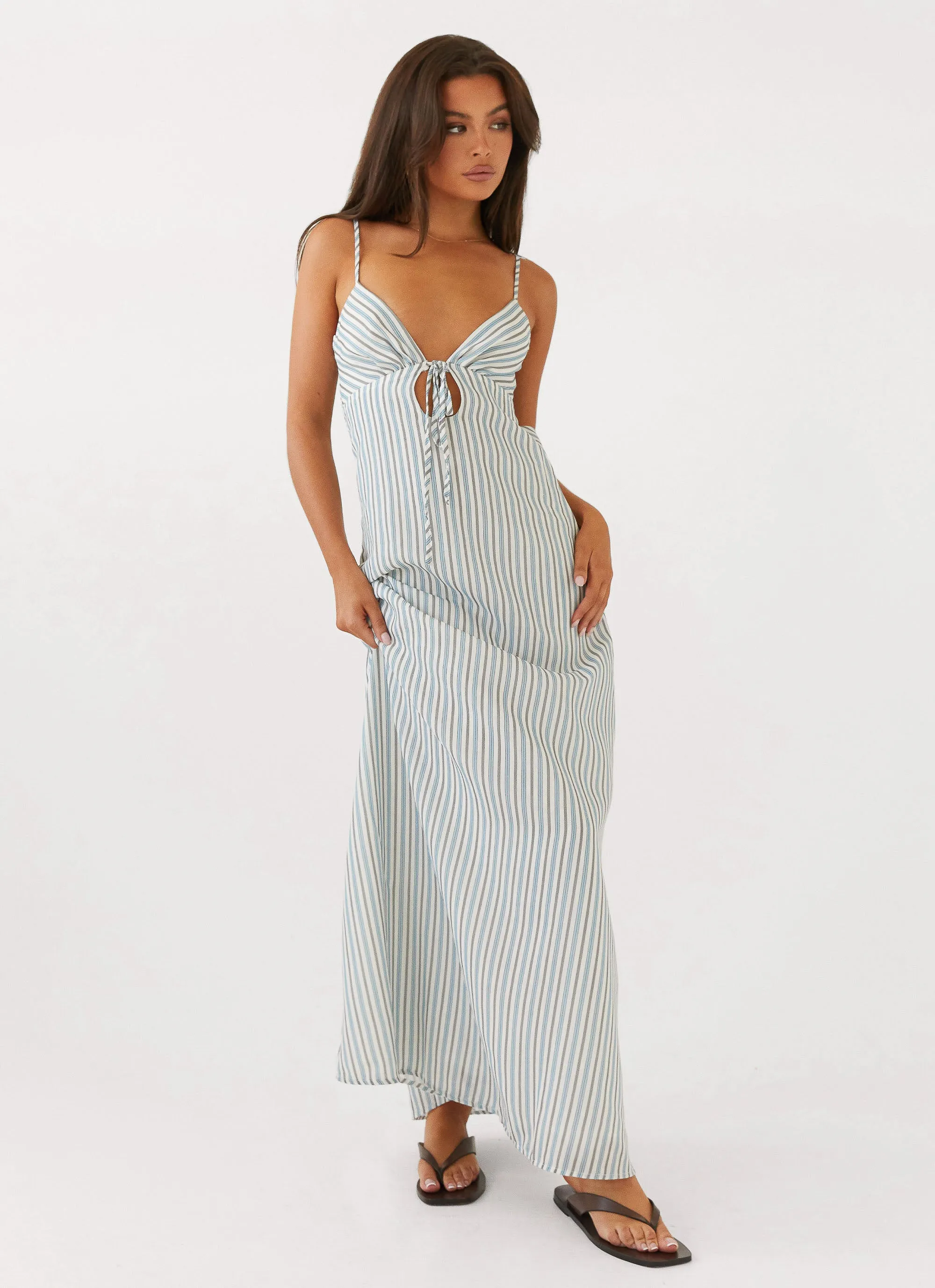 Flora Linen Maxi Dress - Blue Choc Stripe