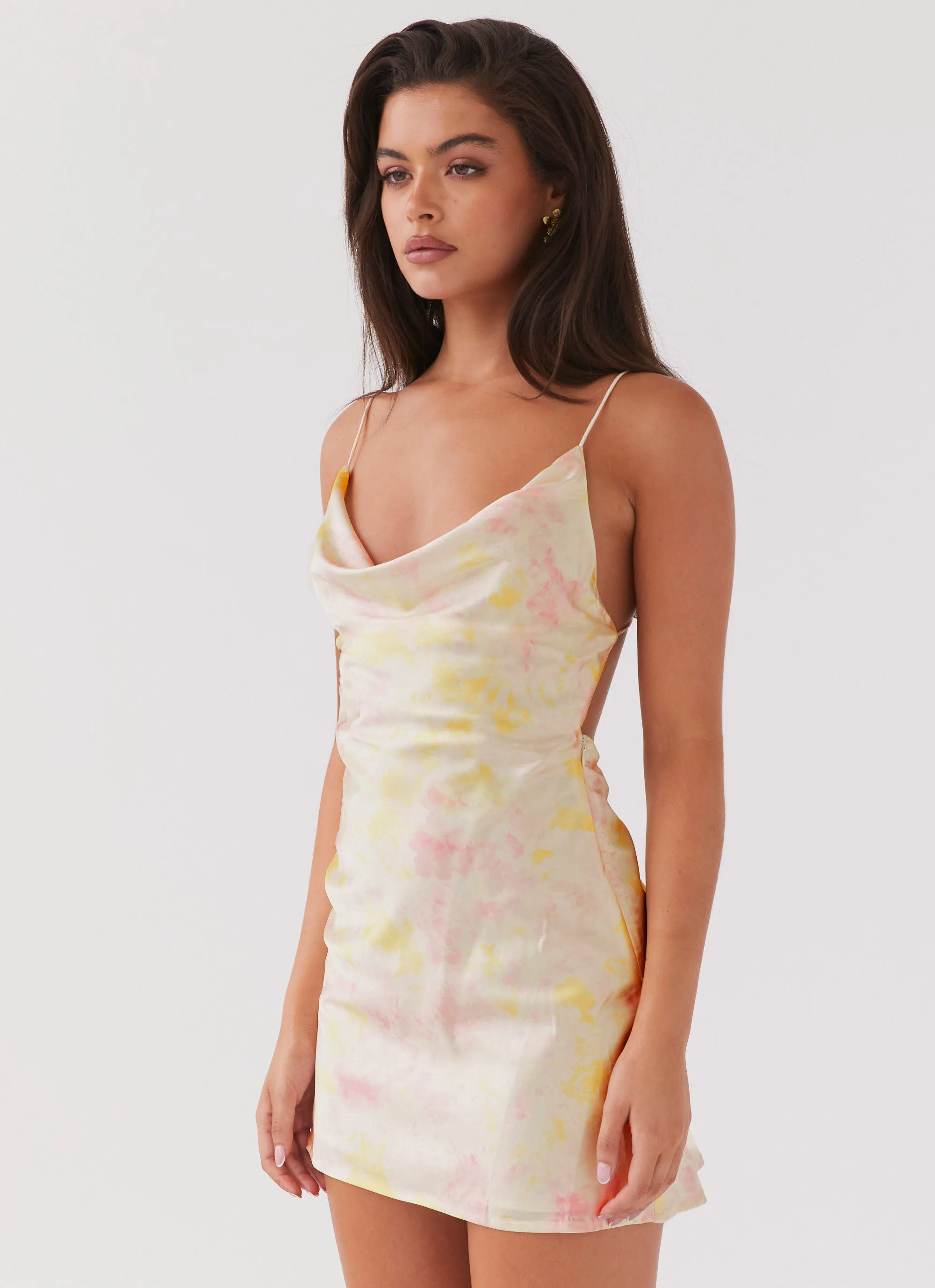 Floral Fantasy Satin Mini Dress - Peony