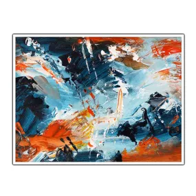 Framed horizontal blue & orange abstract wall art print