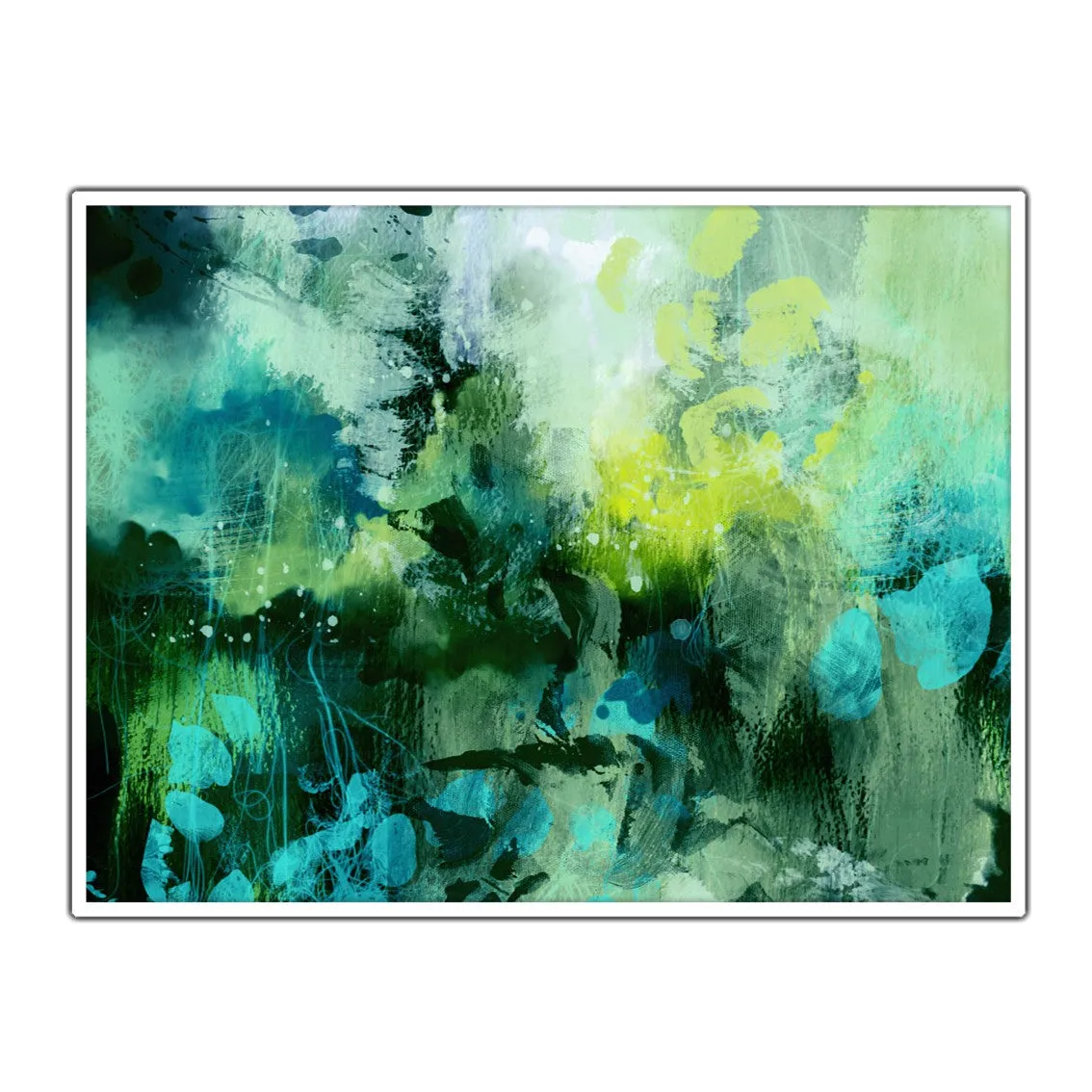 Framed horizontal green & blue abstract wall art print