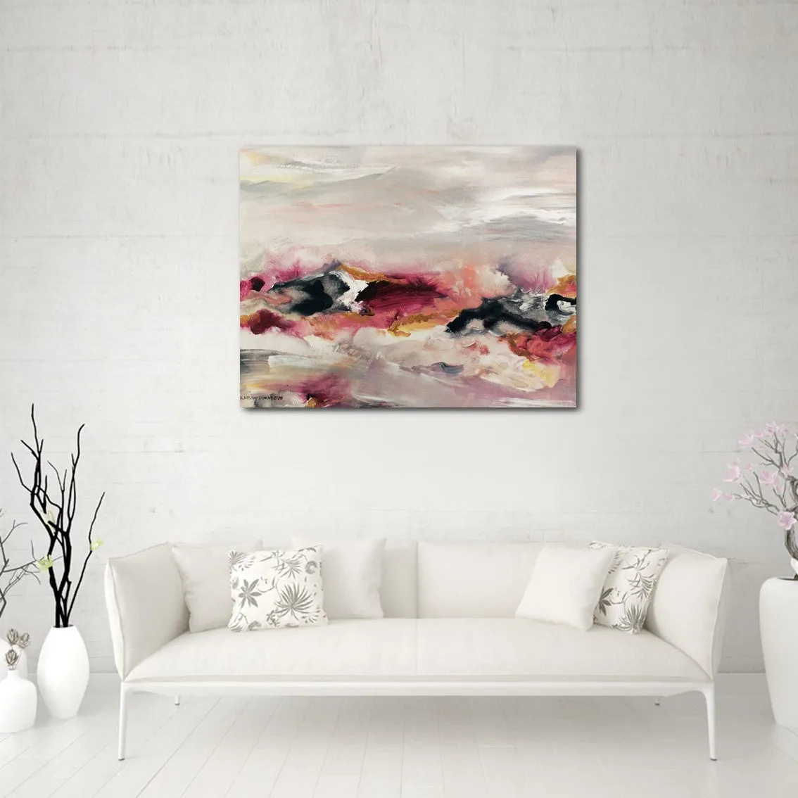 Framed horizontal pink & gold abstract wall art print