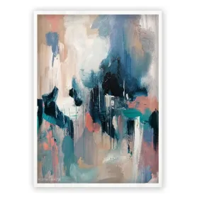 Framed vertical beige, blue & pink abstract wall art print